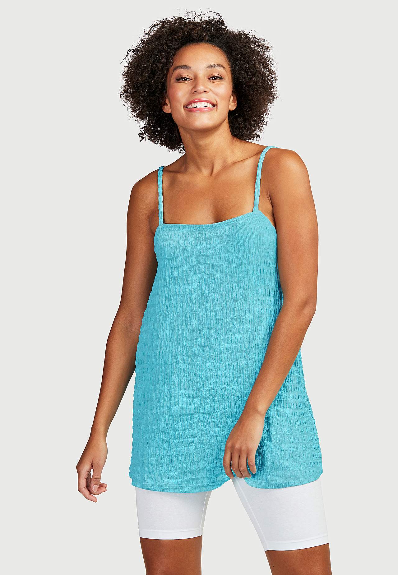 Long jersey top with thin shoulder straps