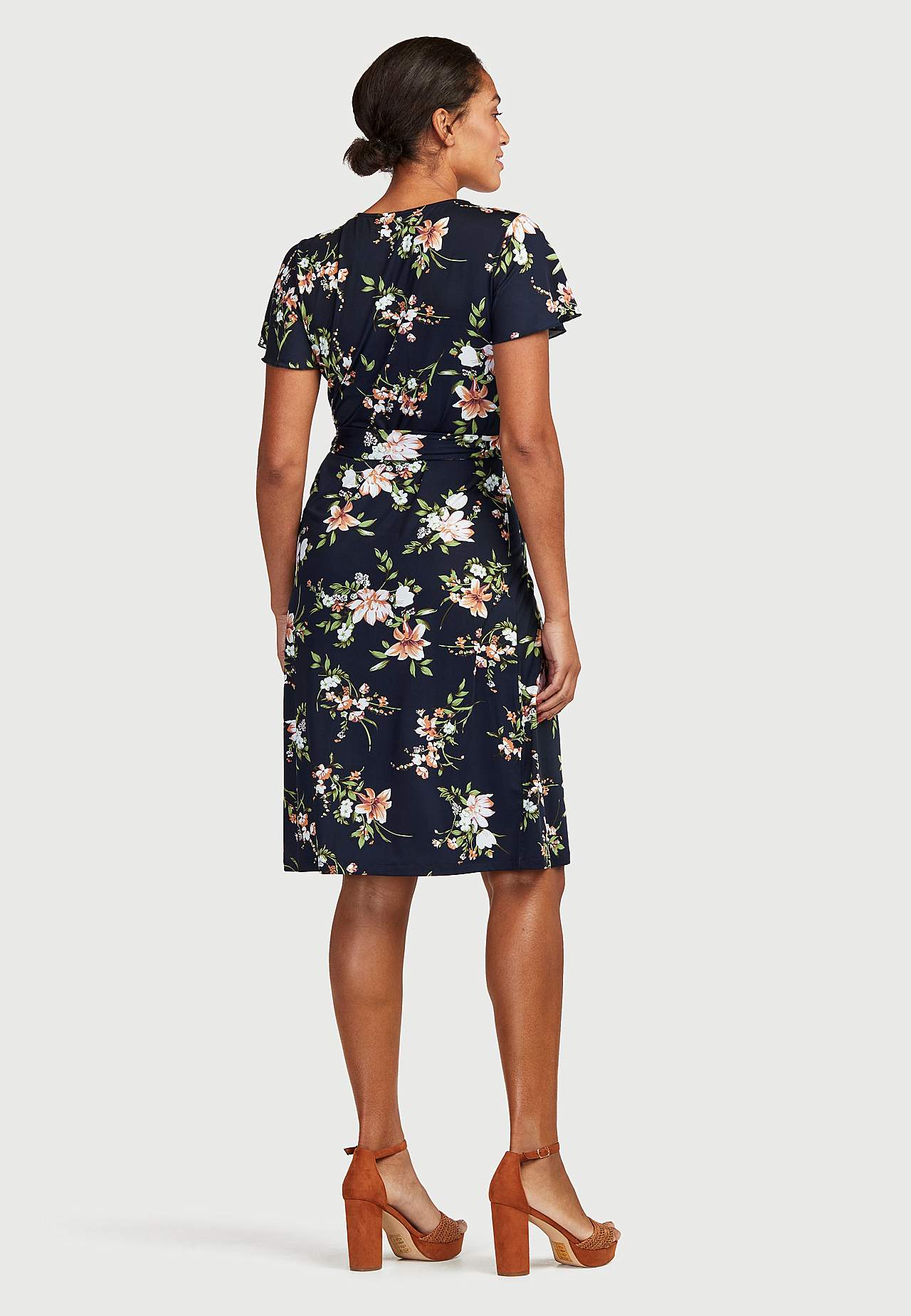 Patterned wrap front dress in jersey