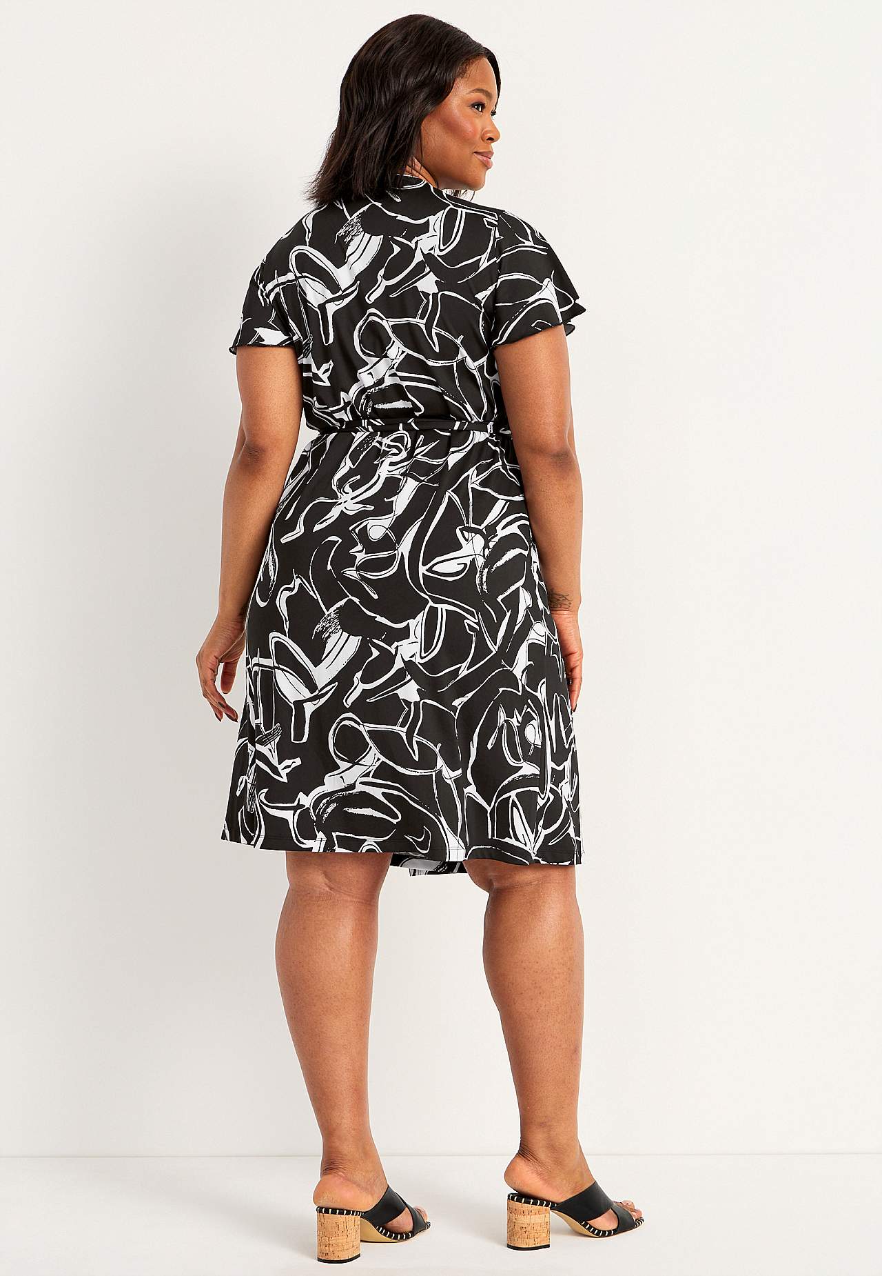 Patterned wrap front dress in jersey