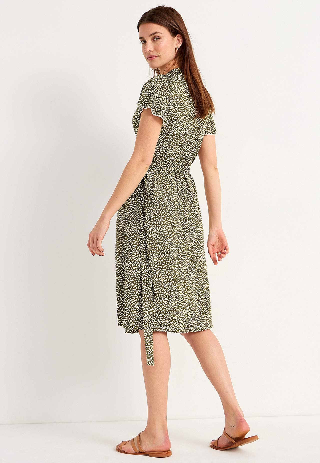 Patterned wrap front dress in jersey