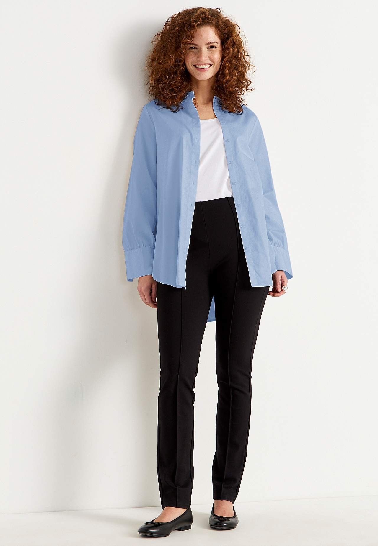 Long shirt in cotton satin