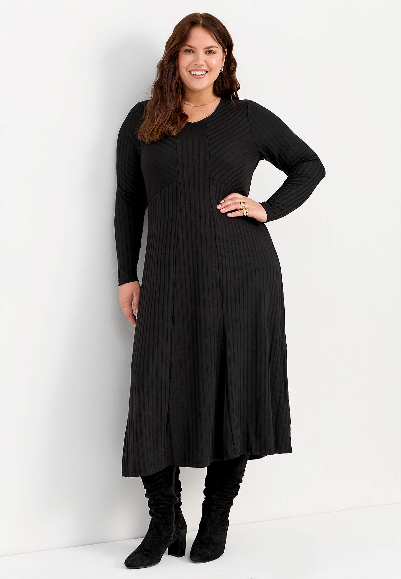 Long, rib-knit jersey dress