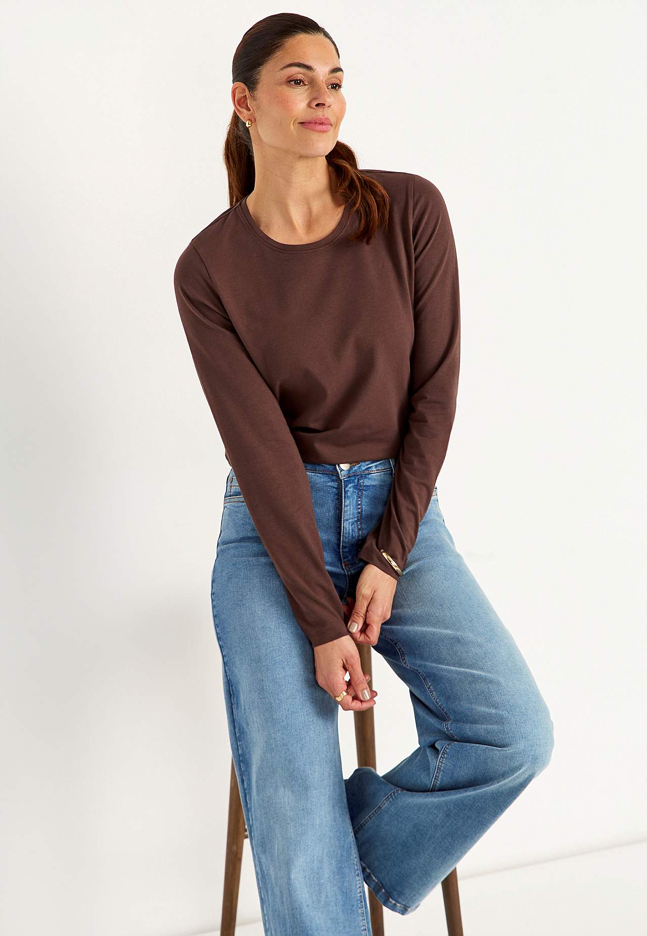 Long-sleeved jersey top in organic cotton