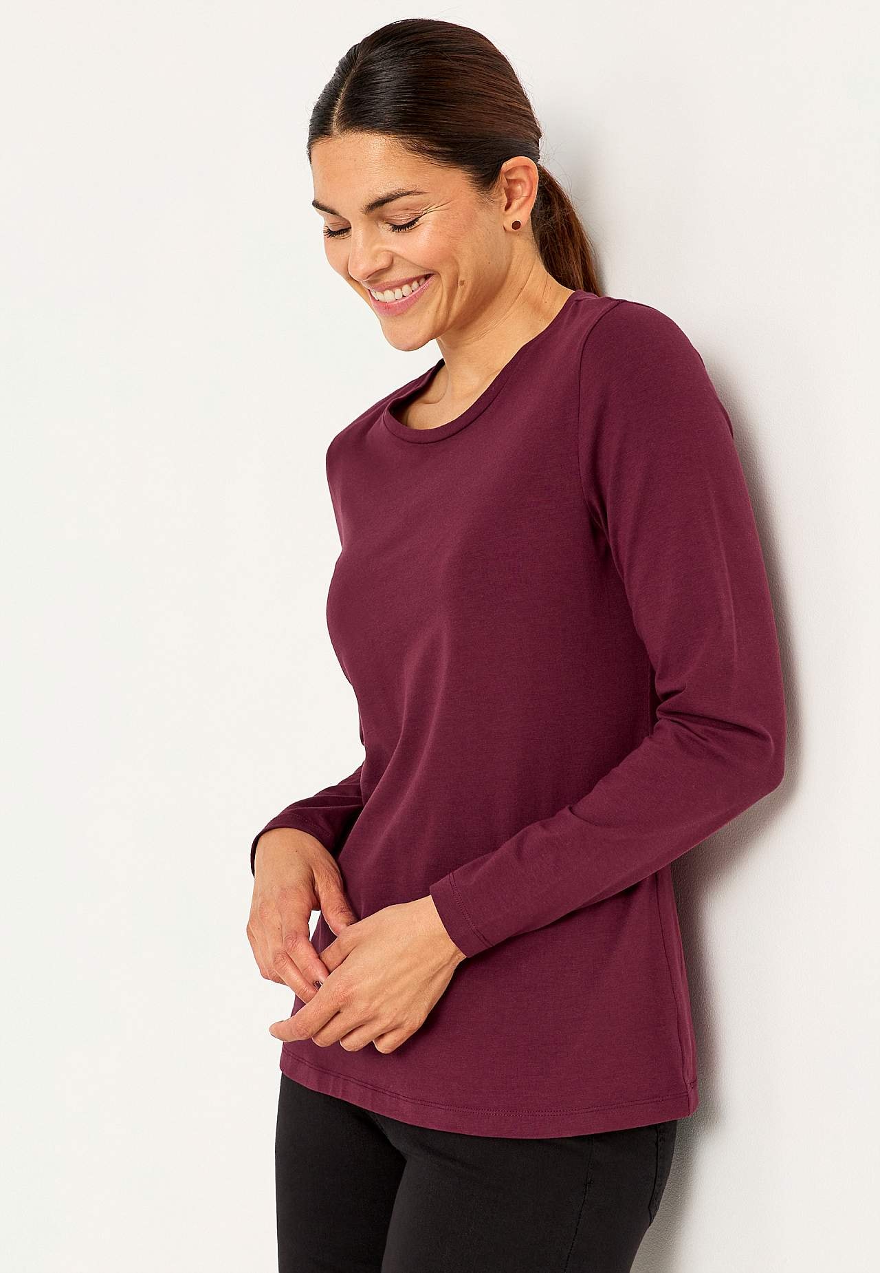 Long-sleeved jersey top in organic cotton