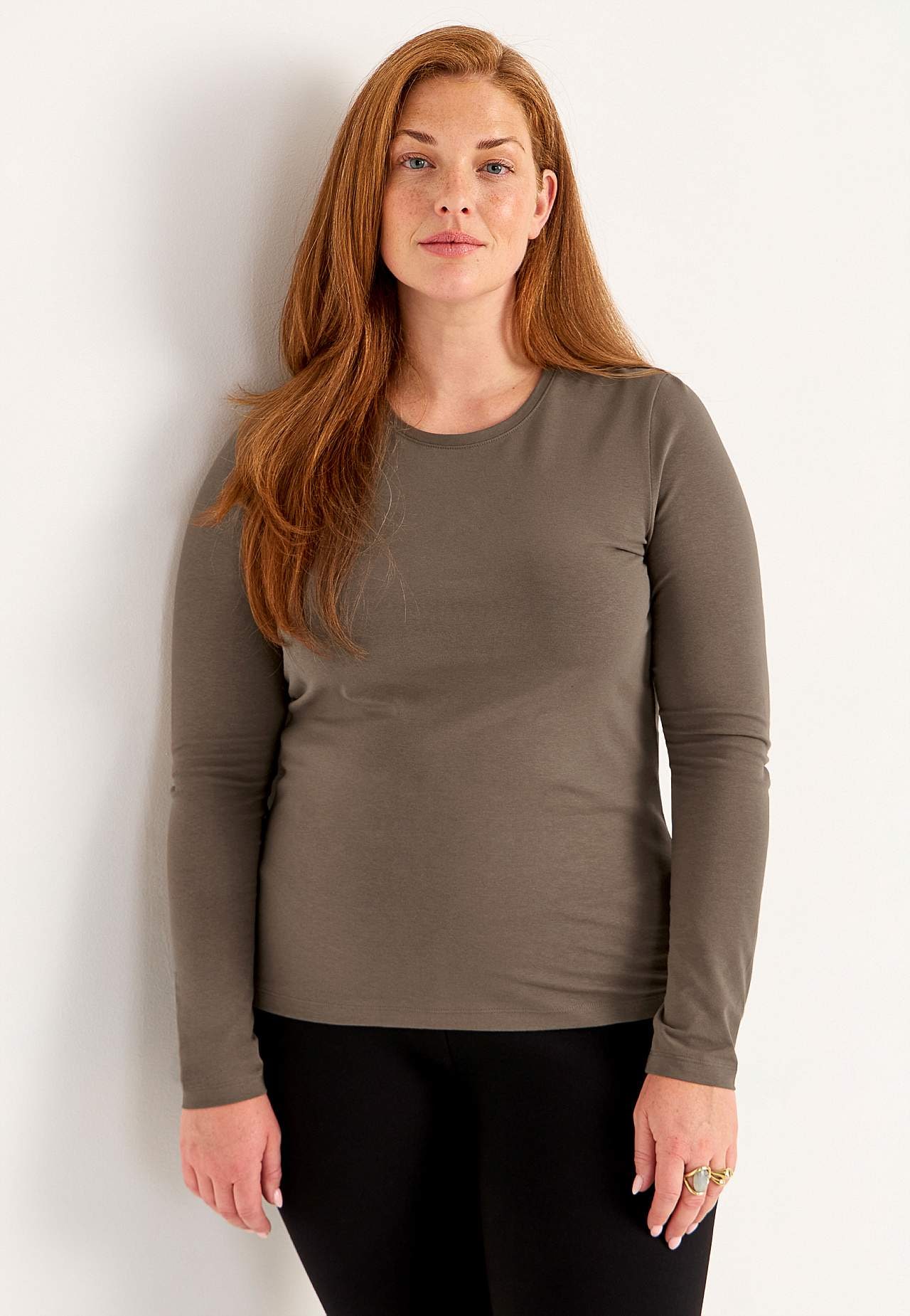 Long-sleeved jersey top in organic cotton