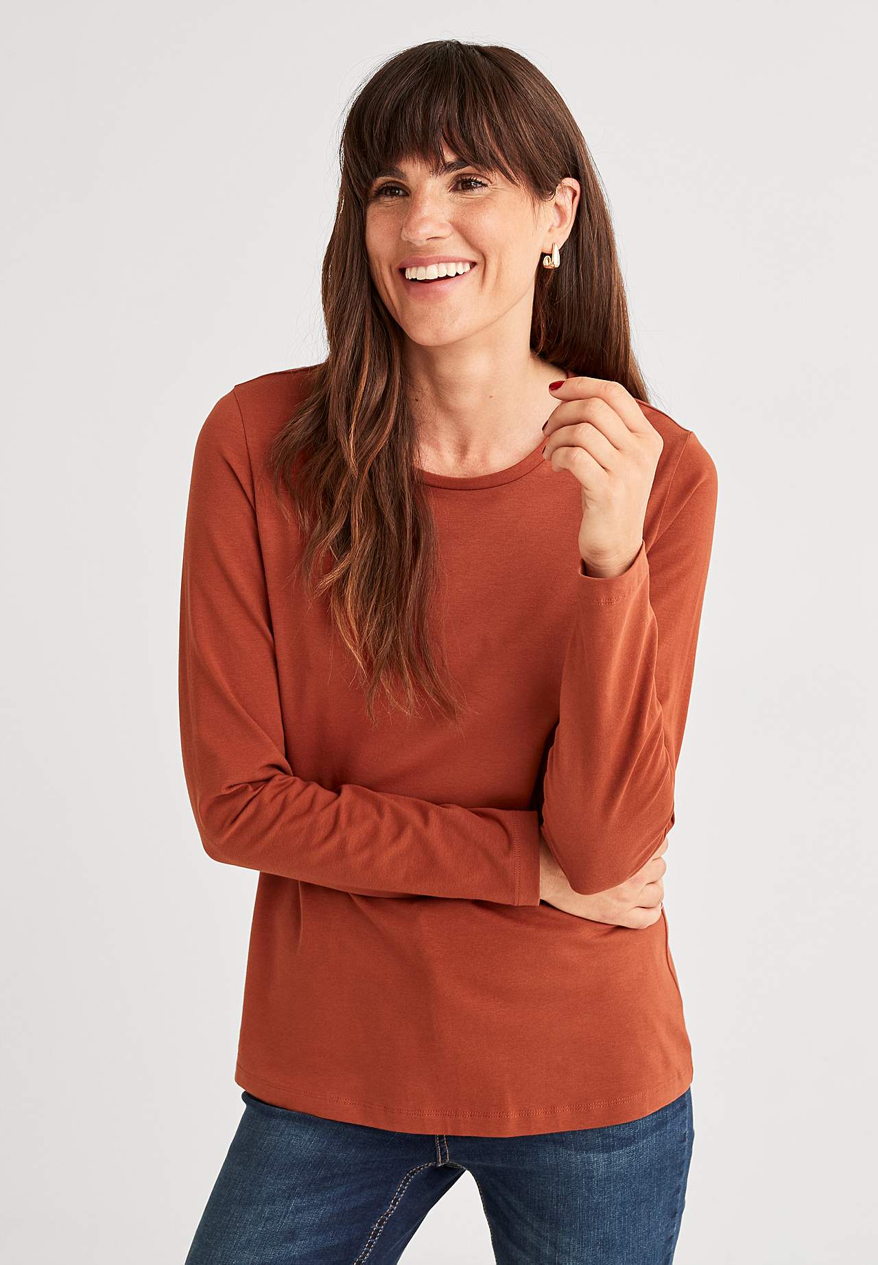 Long-sleeved jersey top in organic cotton