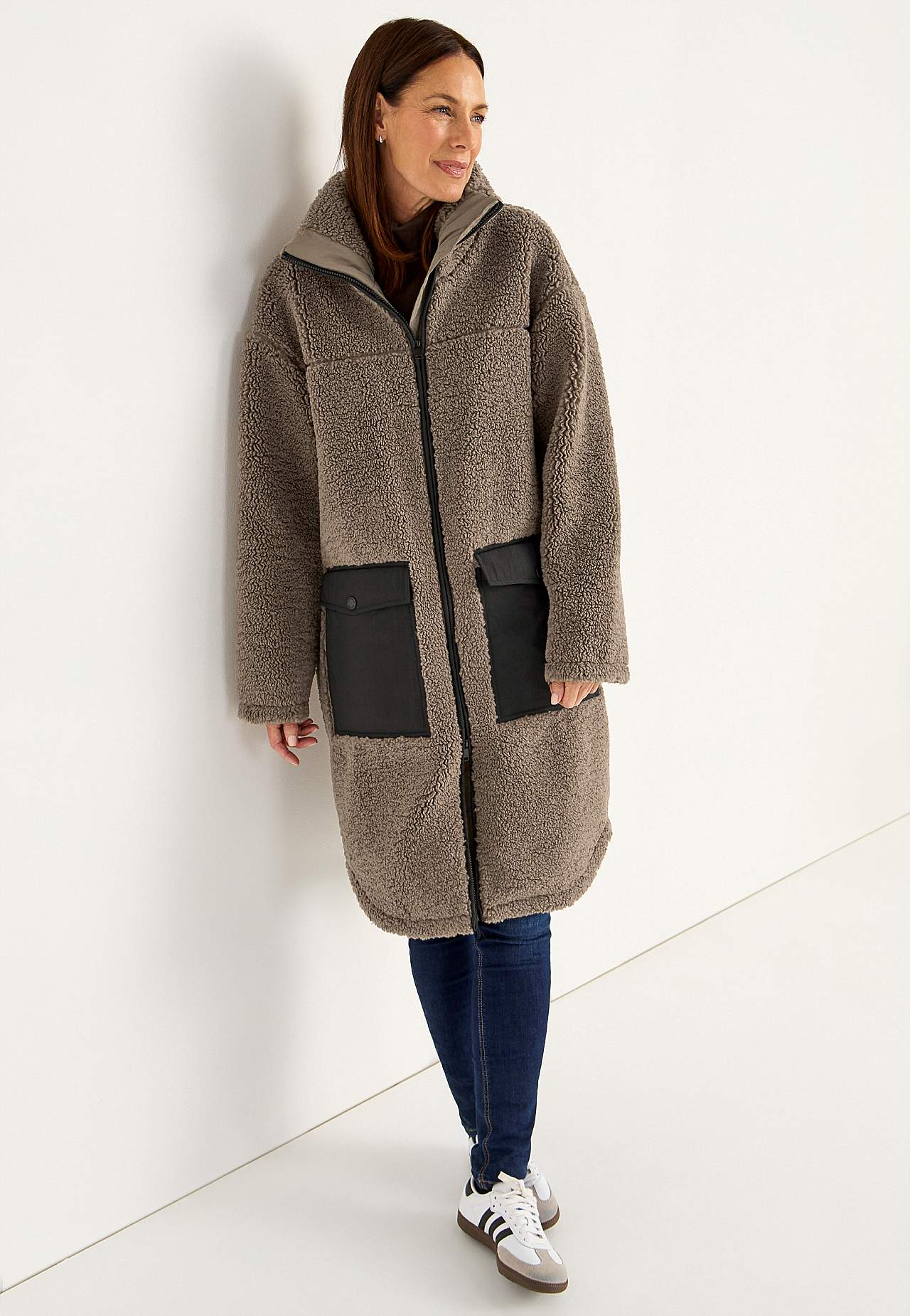 Pile jacket with high collar