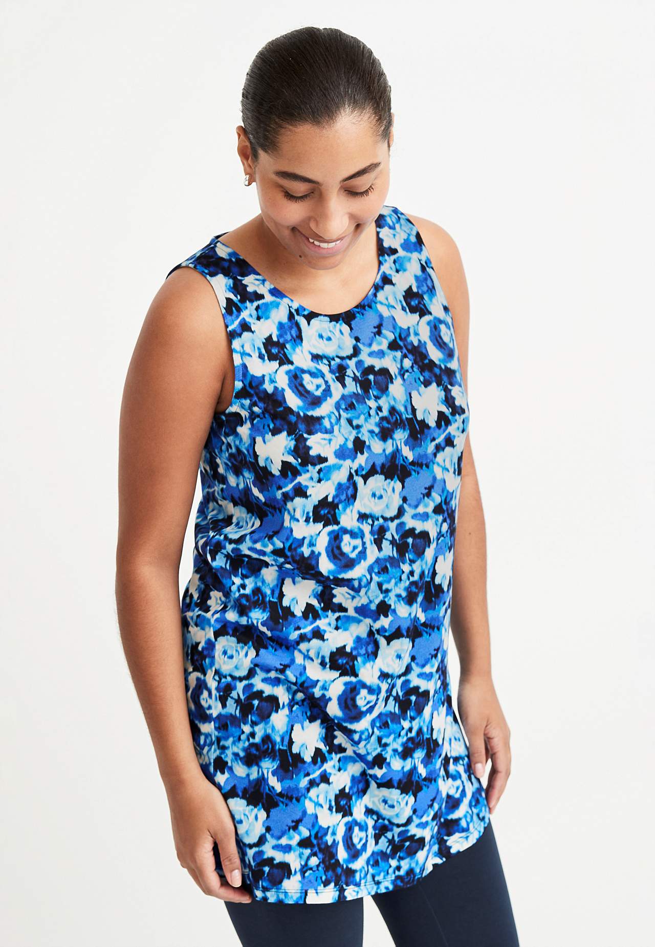 Sleeveless, patterned jersey tuniq