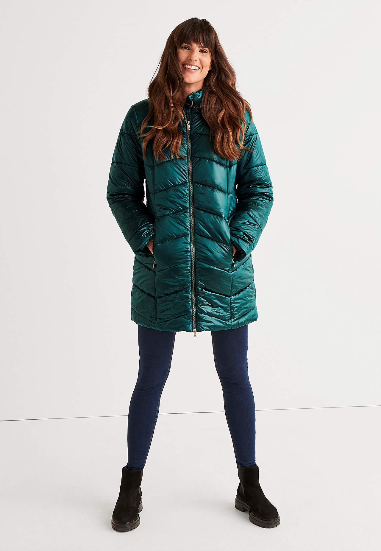 Padded jacket with shimmering fabric