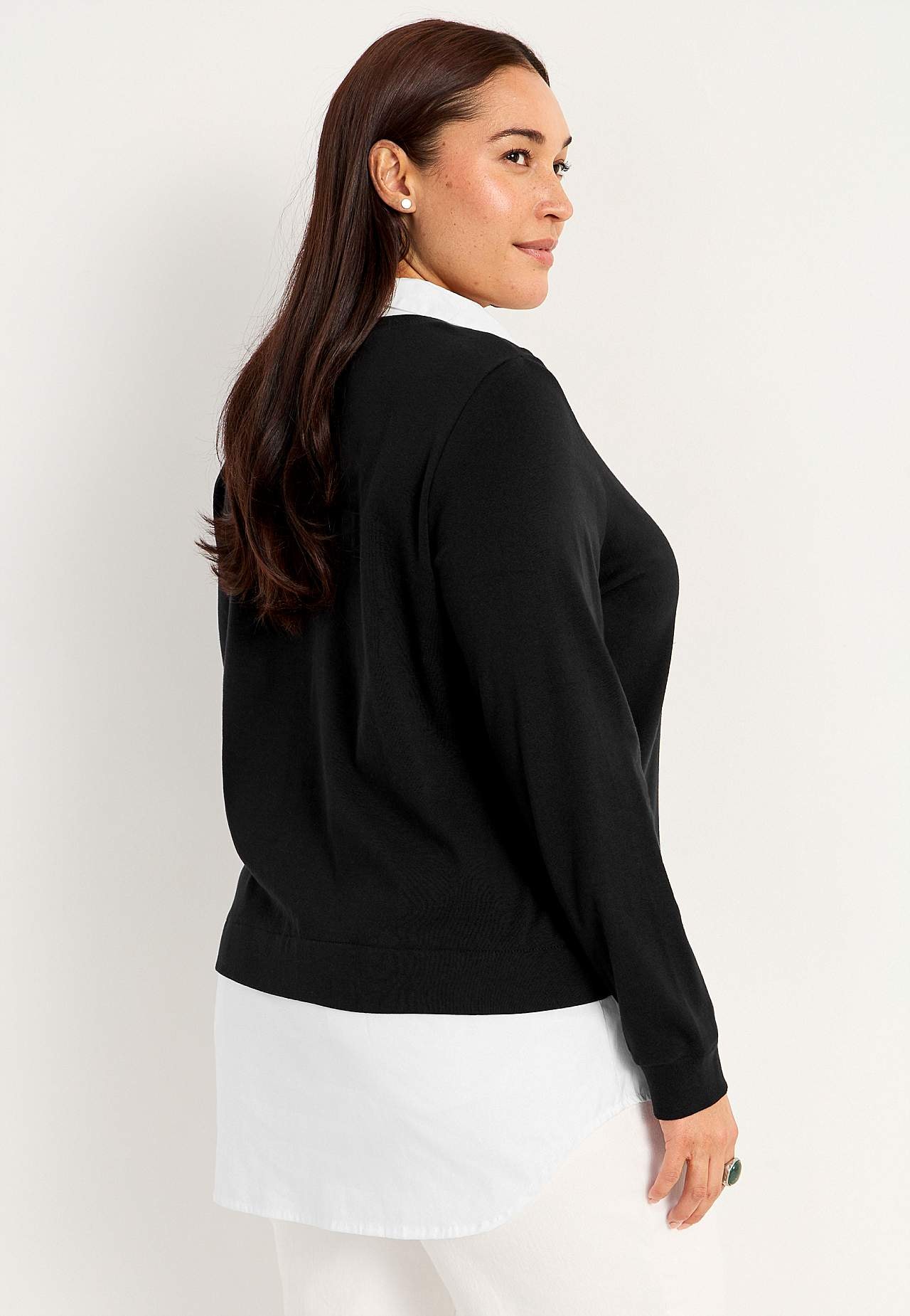 Jersey top with sewn shirt collar