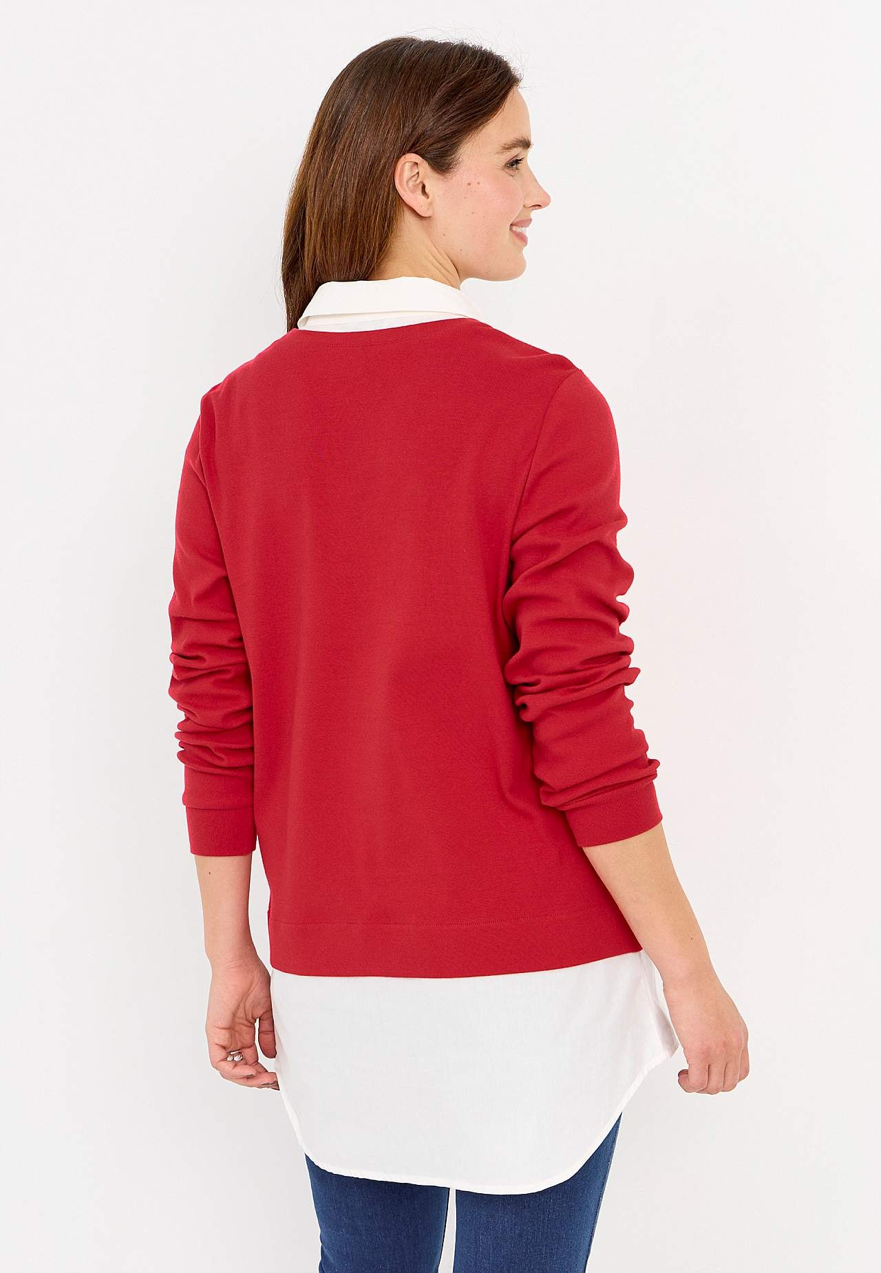Jersey top with sewn shirt collar