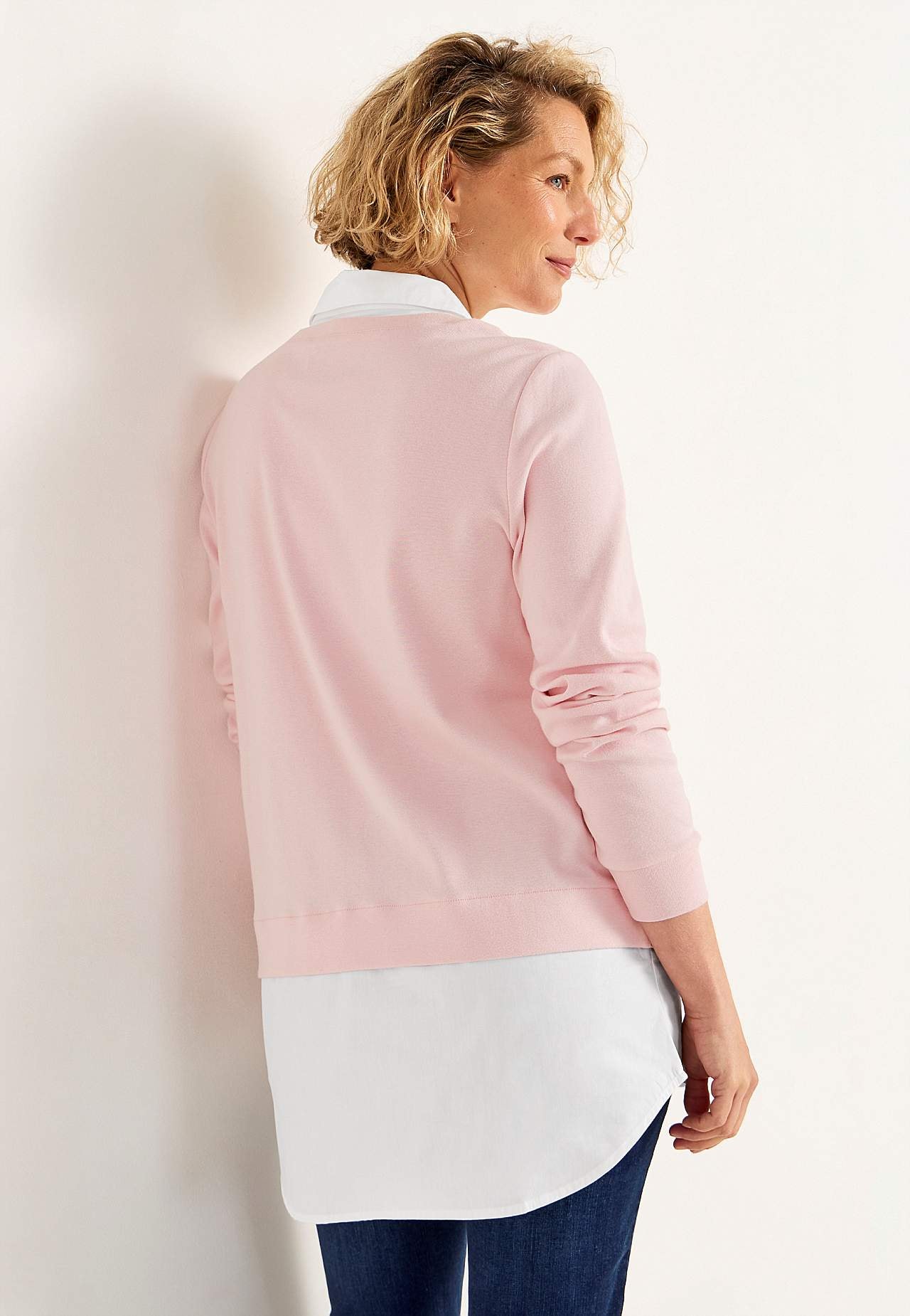Jersey top with sewn shirt collar