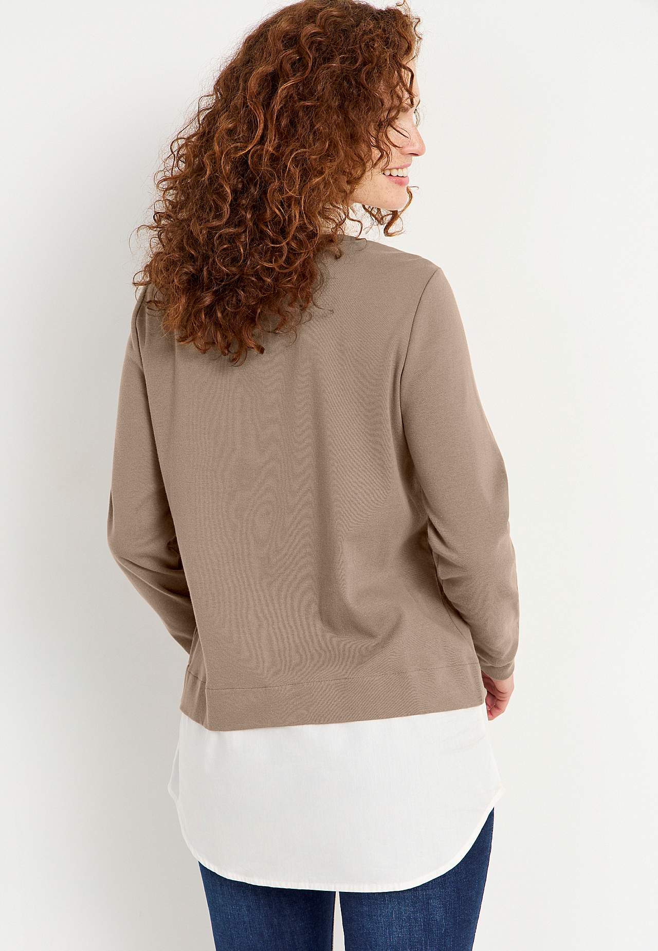 Jersey top with sewn shirt collar