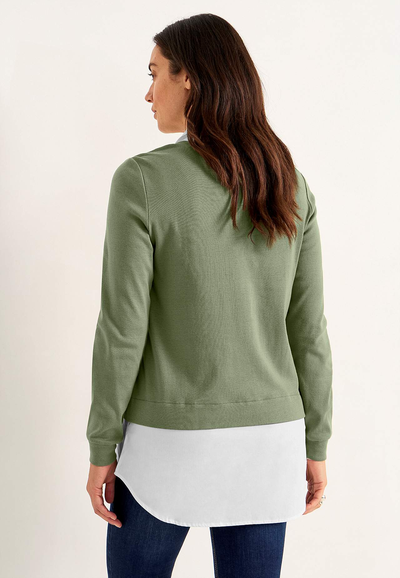 Jersey top with sewn shirt collar