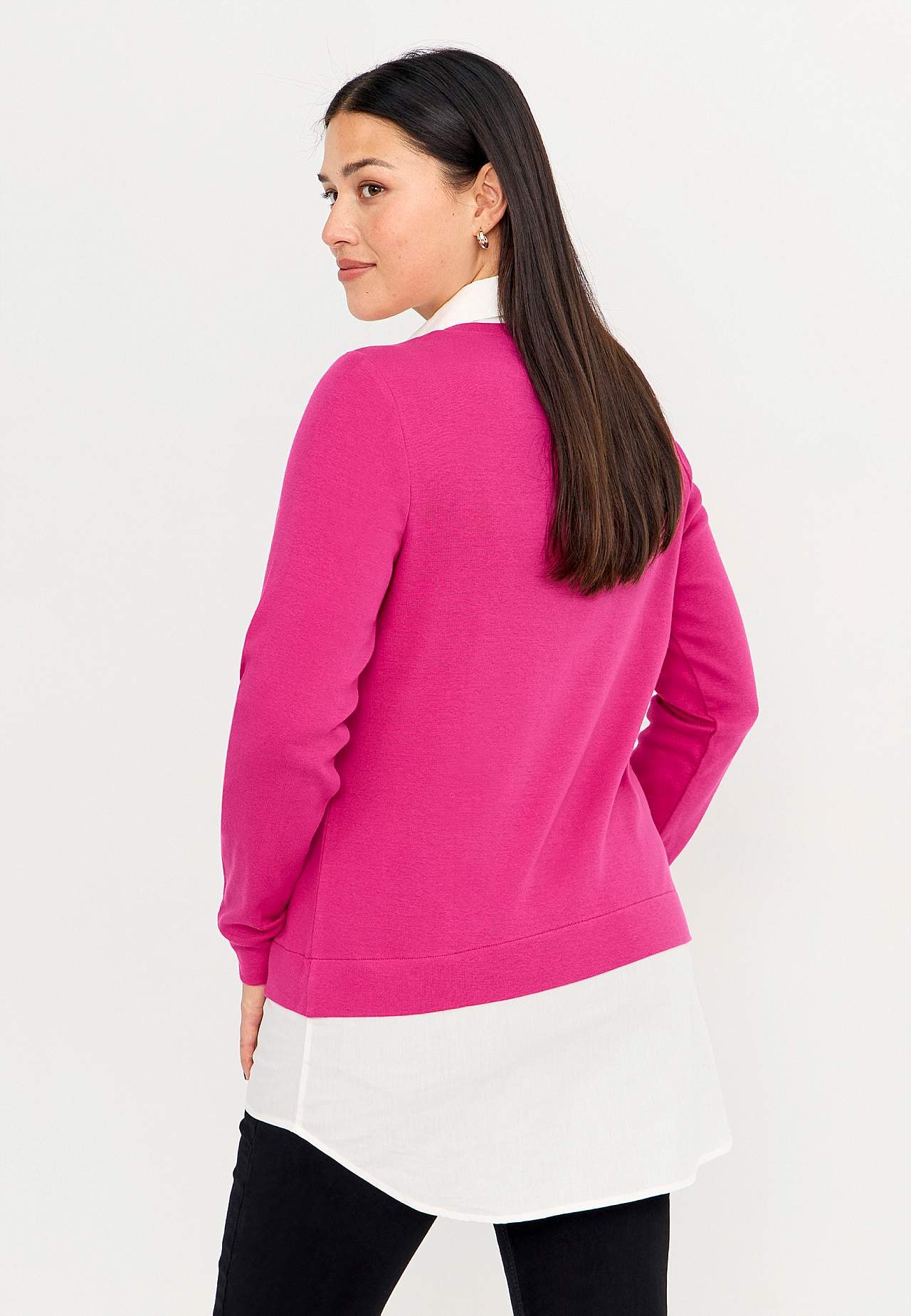 Jersey top with sewn shirt collar