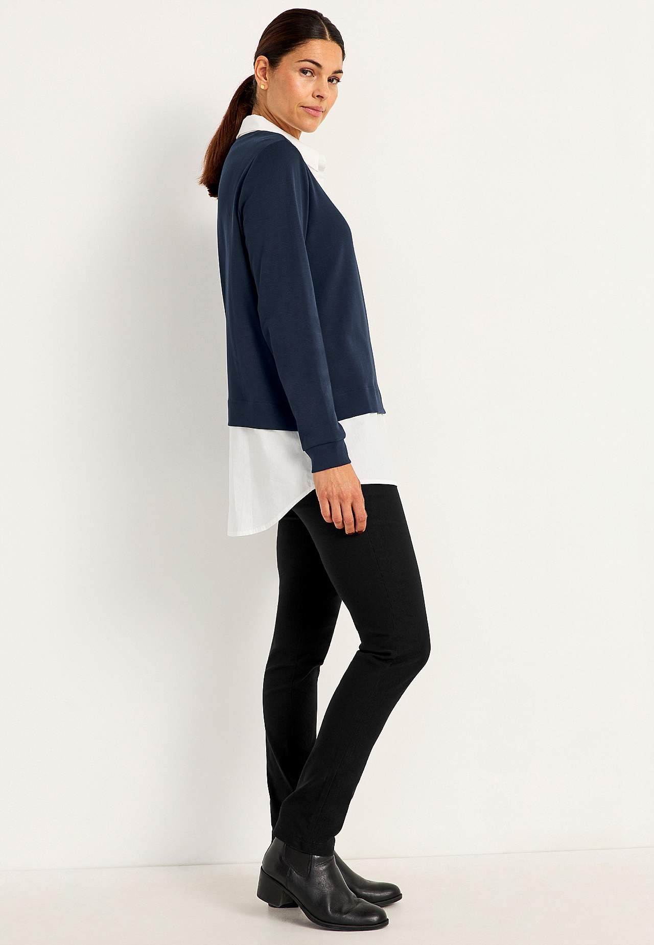 Jersey top with sewn shirt collar