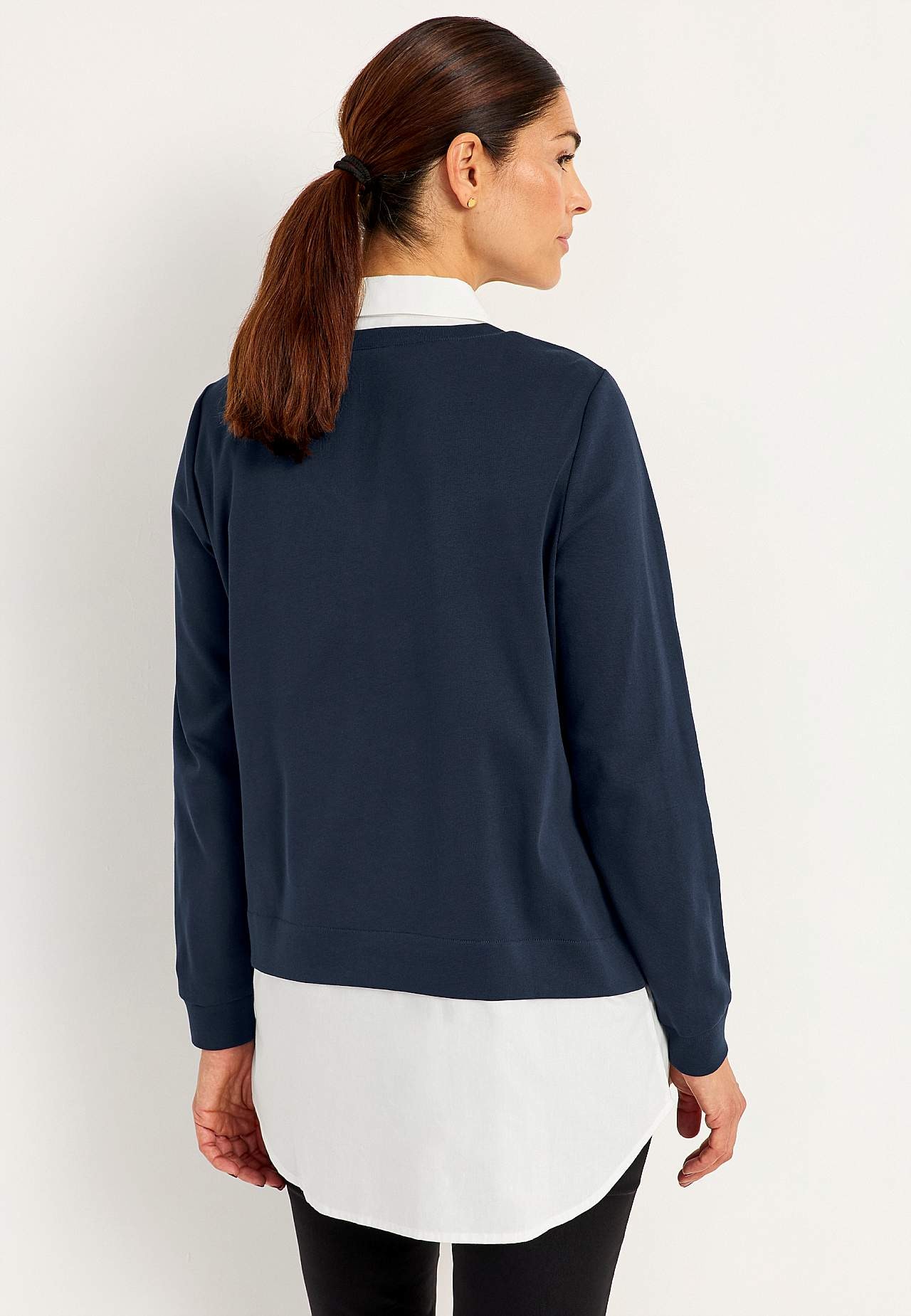 Jersey top with sewn shirt collar