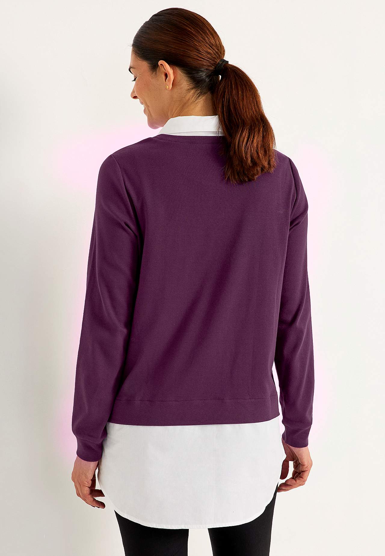 Jersey top with sewn shirt collar