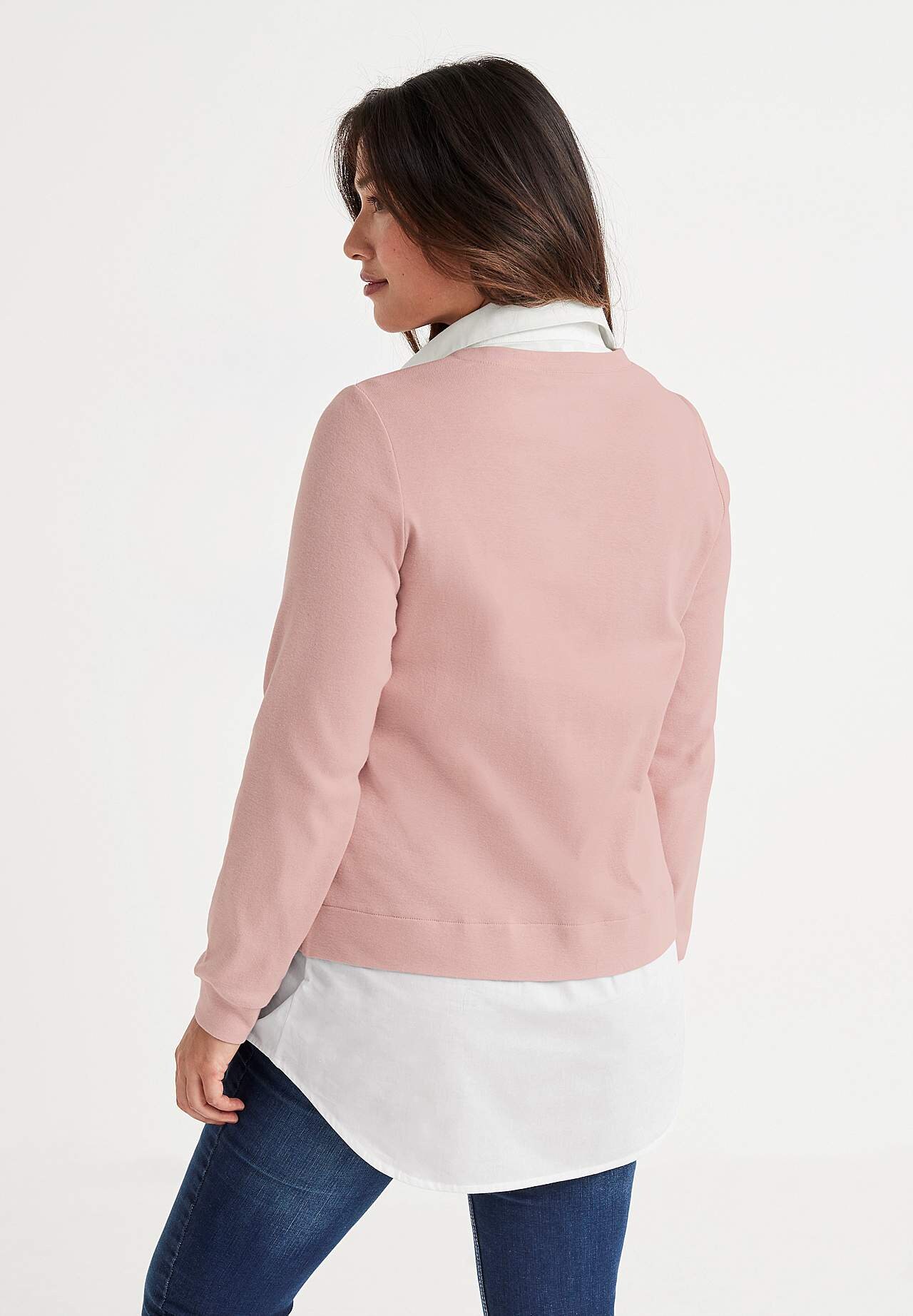 Jersey top with sewn shirt collar