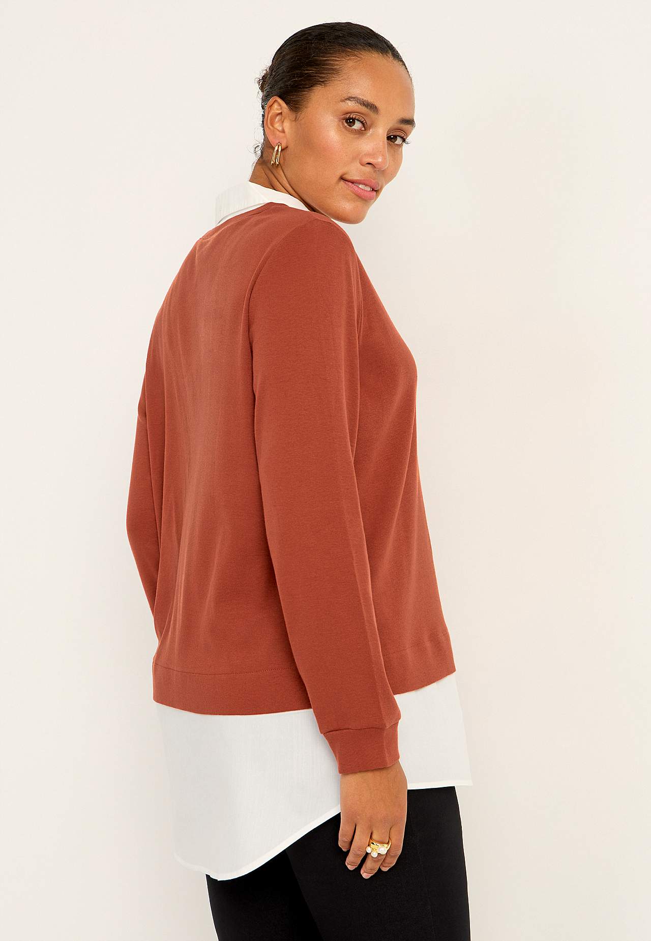 Jersey top with sewn shirt collar