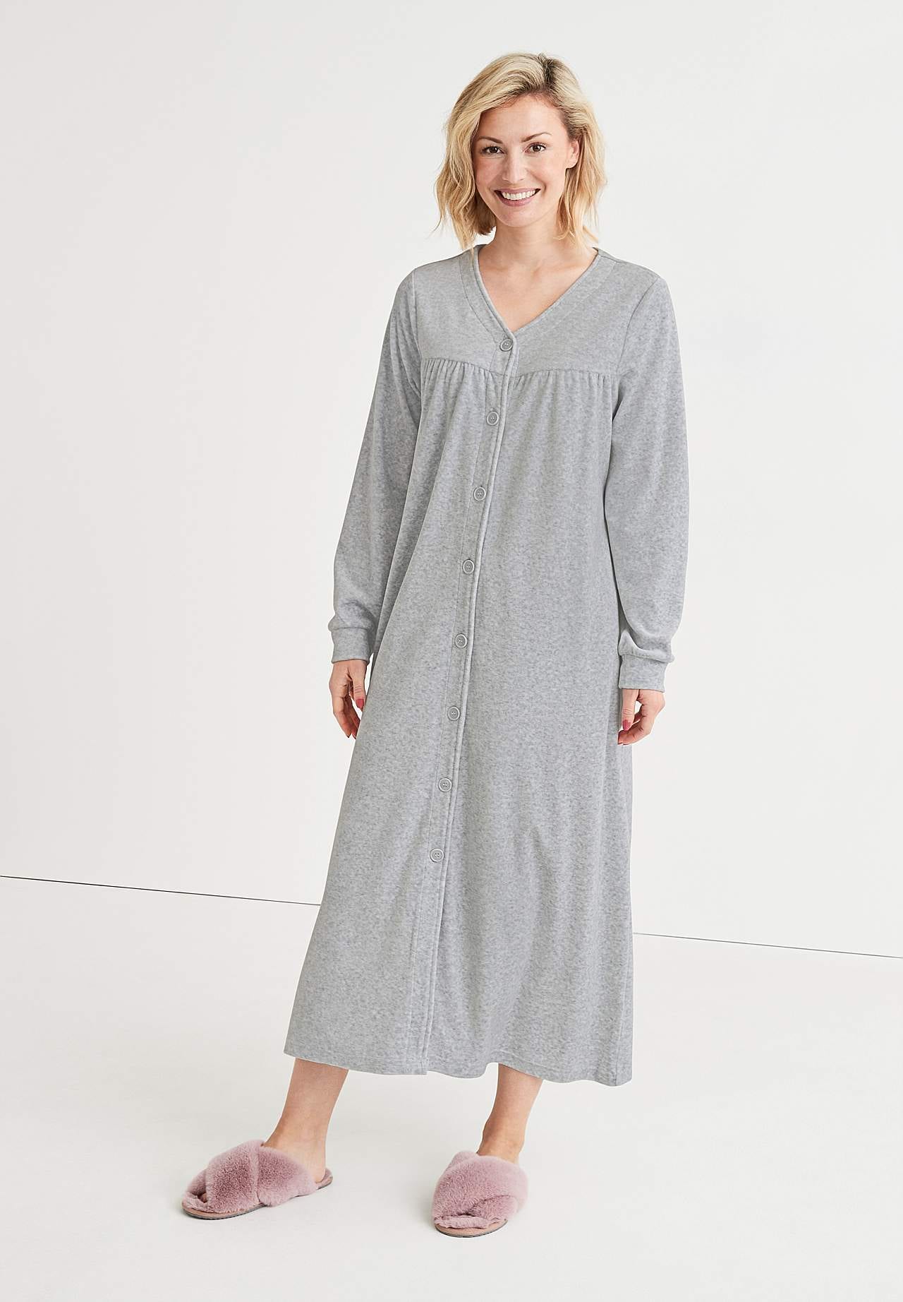 Long dressing gown in cotton velour