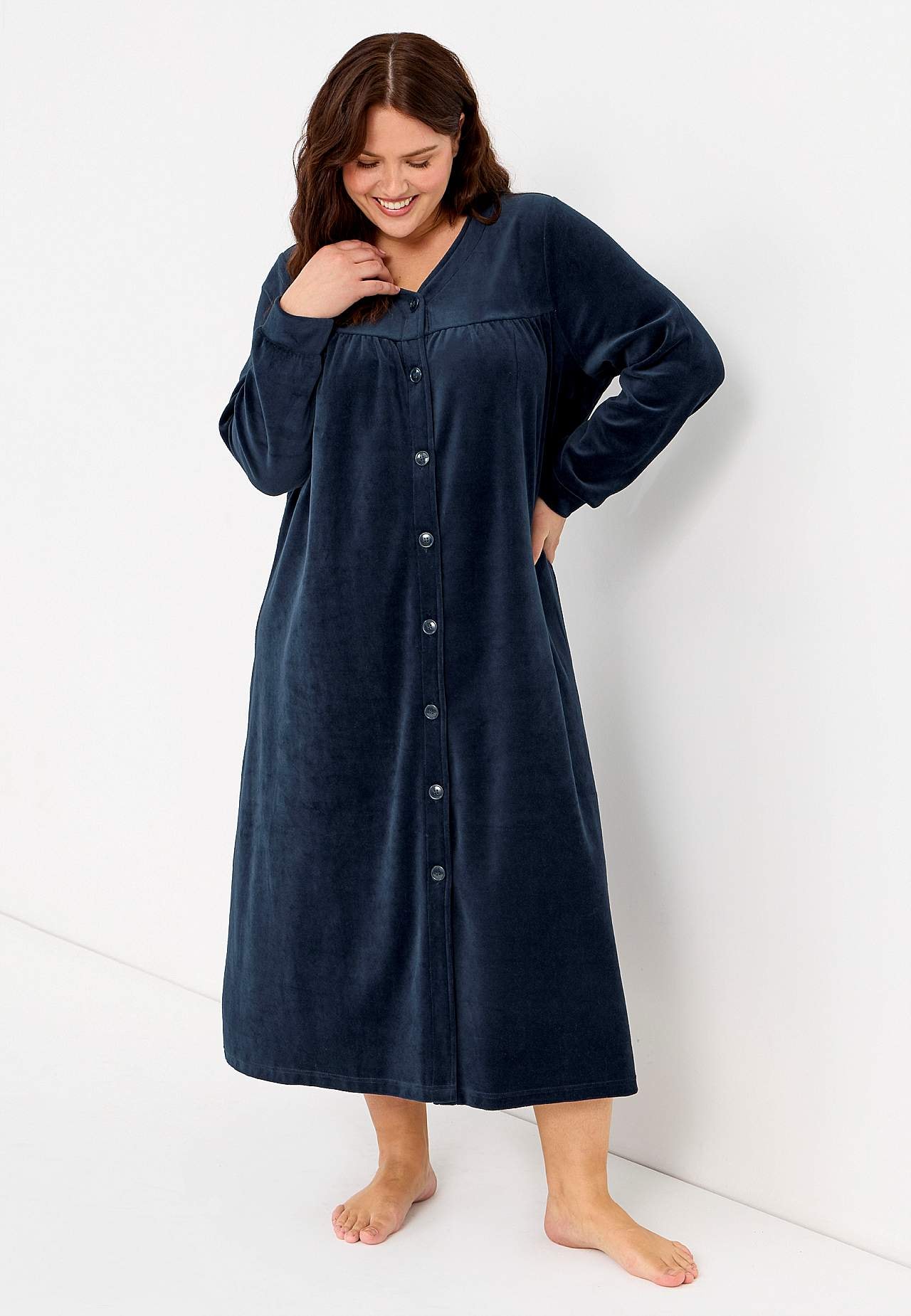Long dressing gown in cotton velour