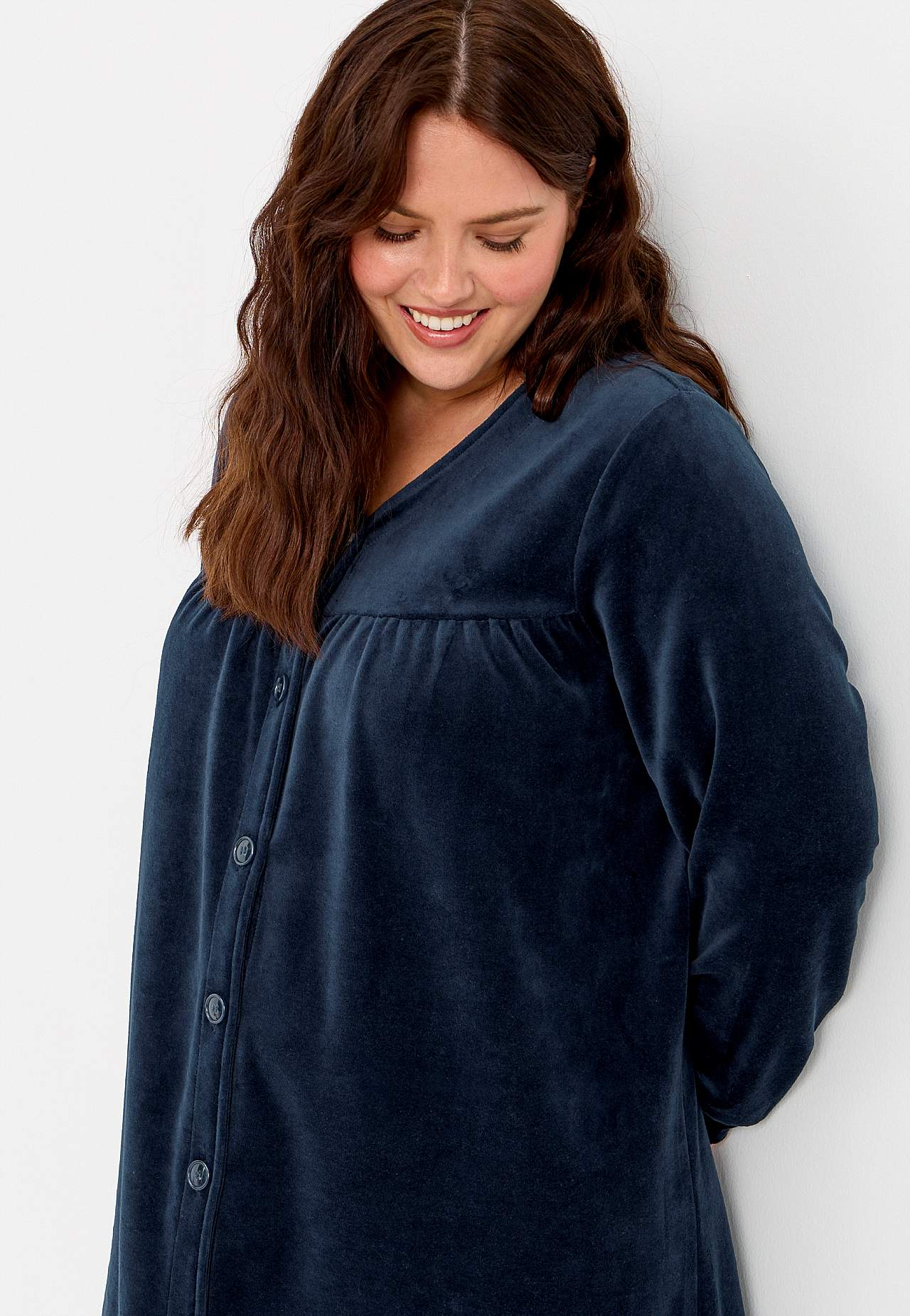 Long dressing gown in cotton velour