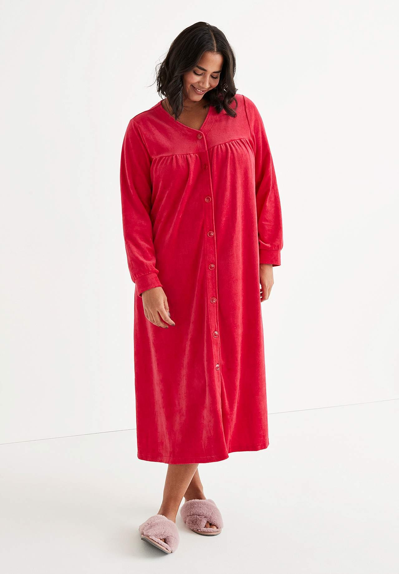 Long dressing gown in cotton velour