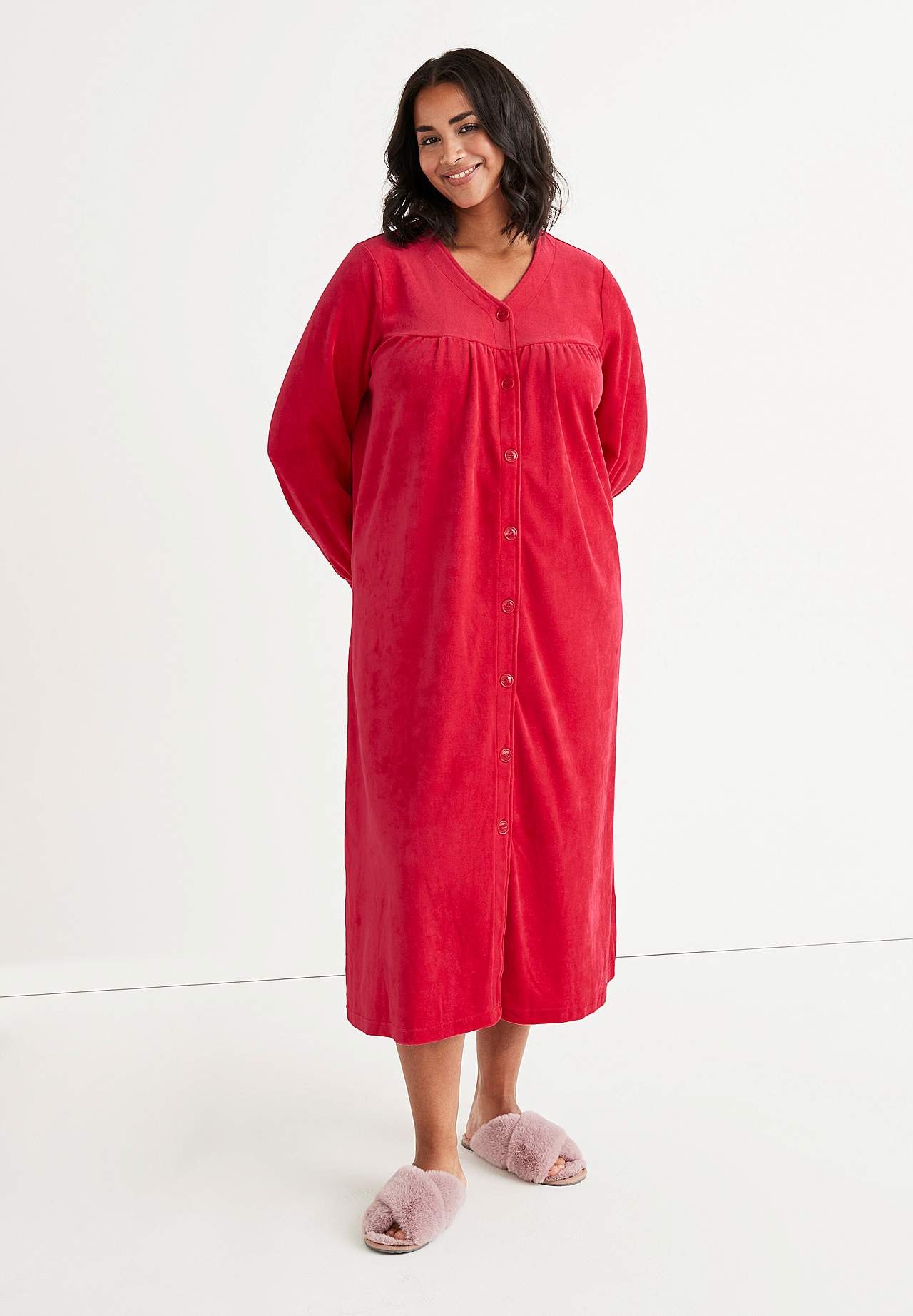 Long dressing gown in cotton velour