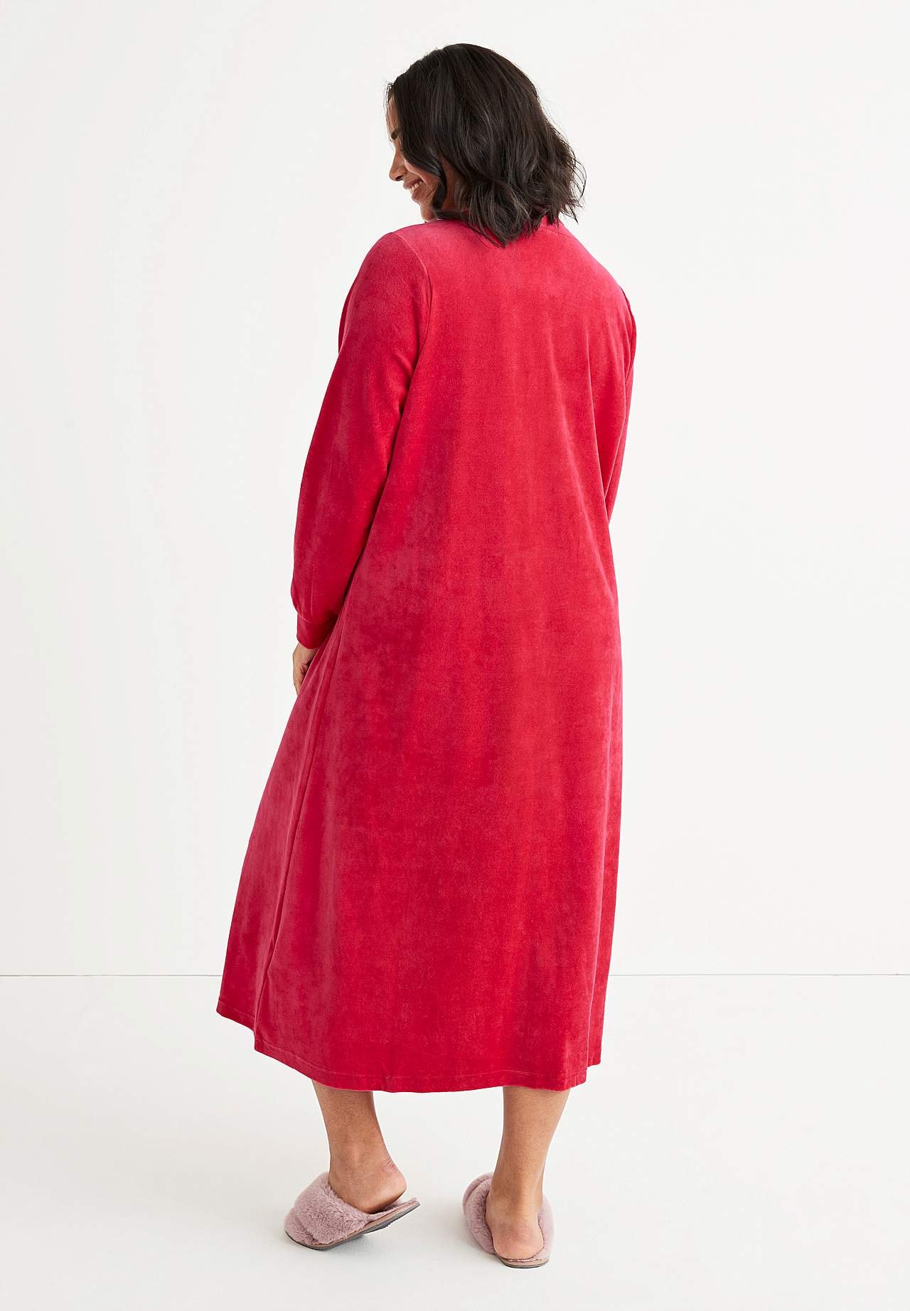 Long dressing gown in cotton velour