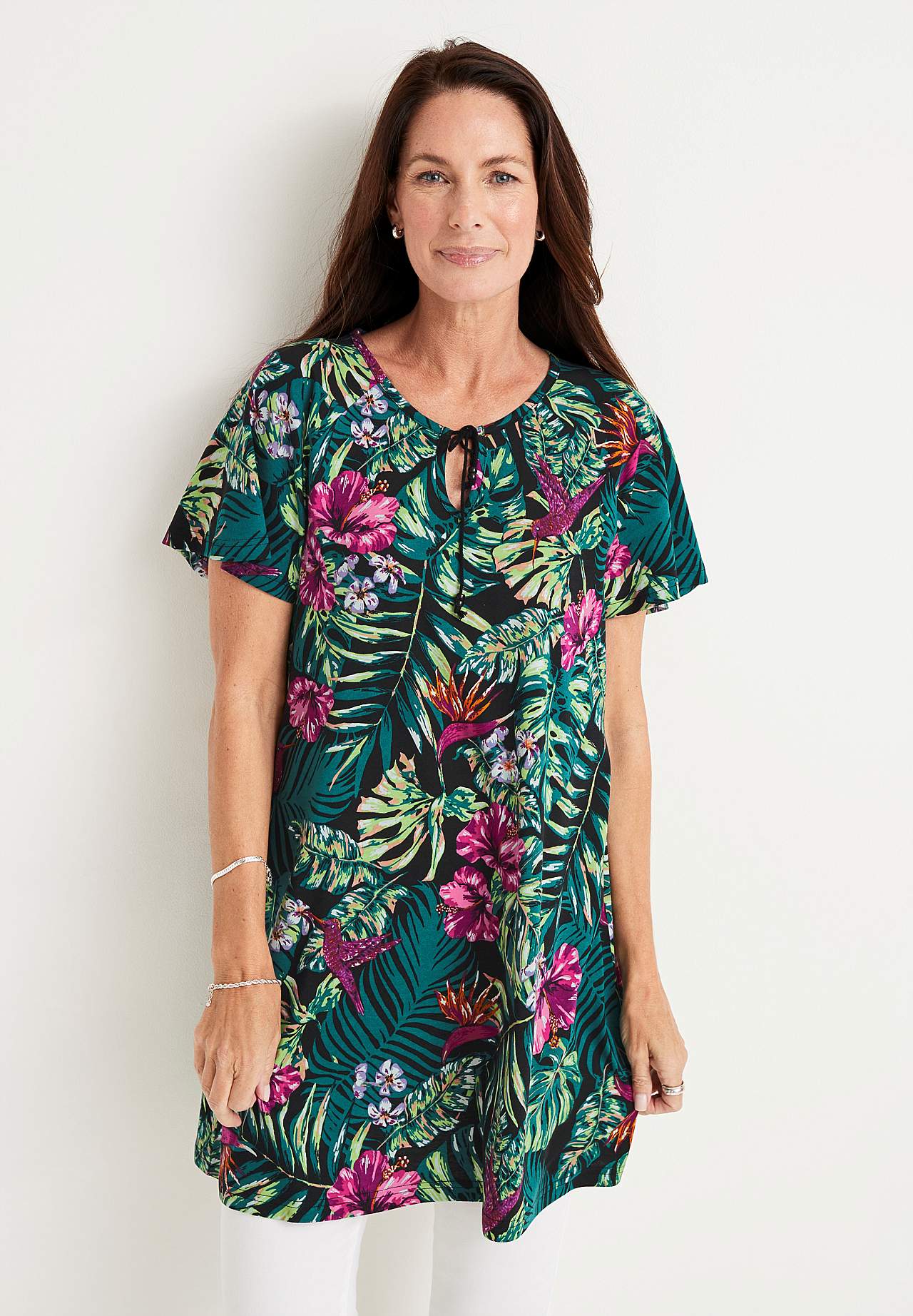 Jersey tuniq with a flower pattern