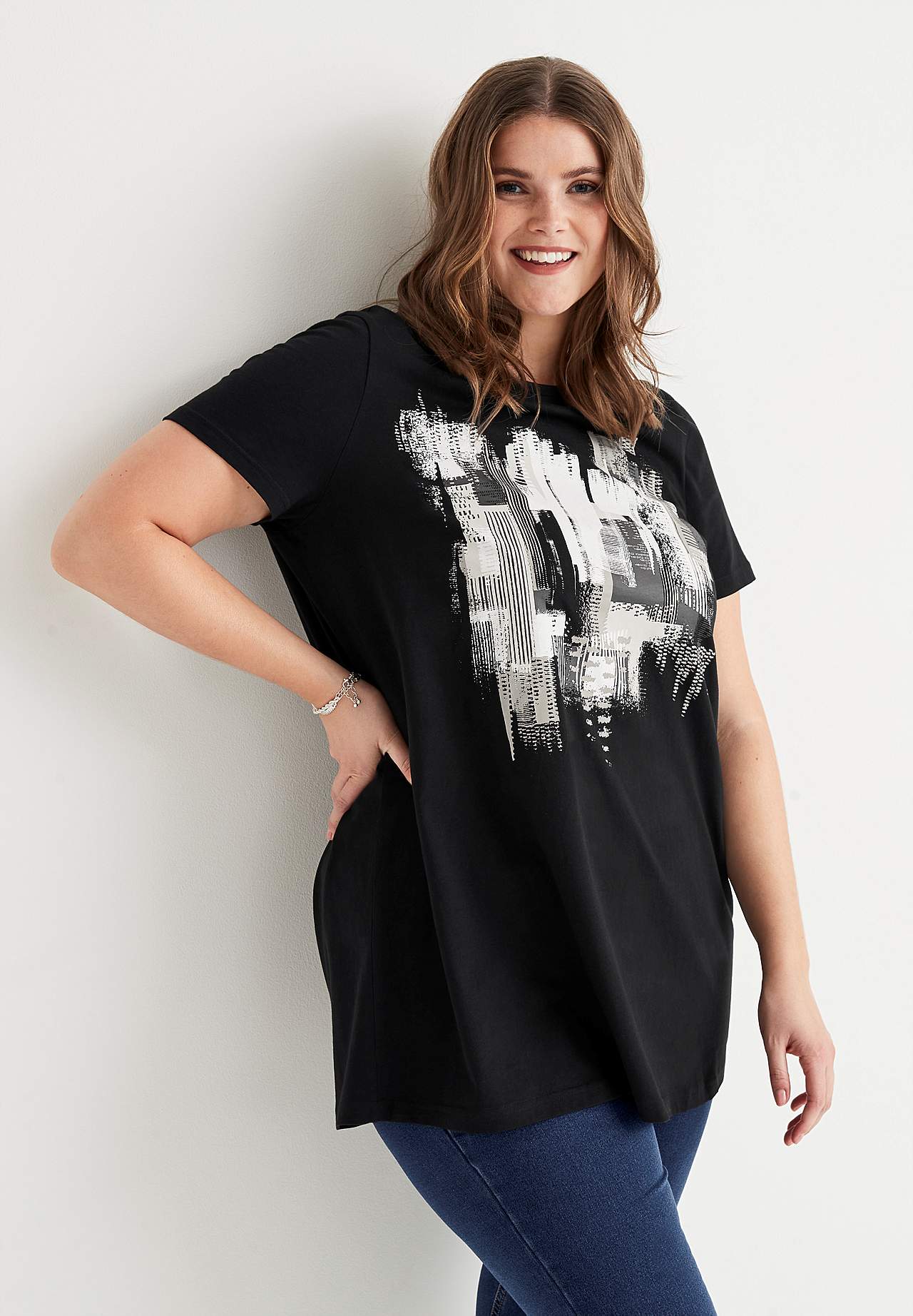 Short-sleeved jersey tuniq with print