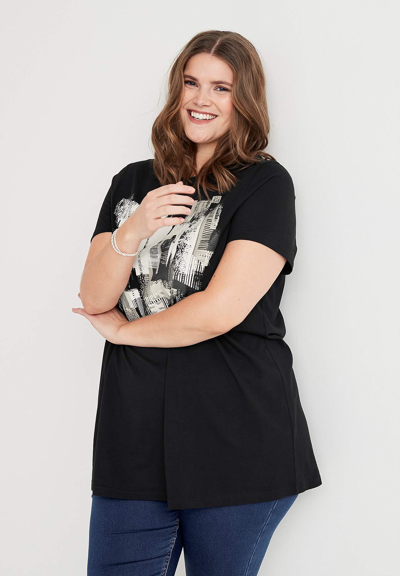 Short-sleeved jersey tuniq with print