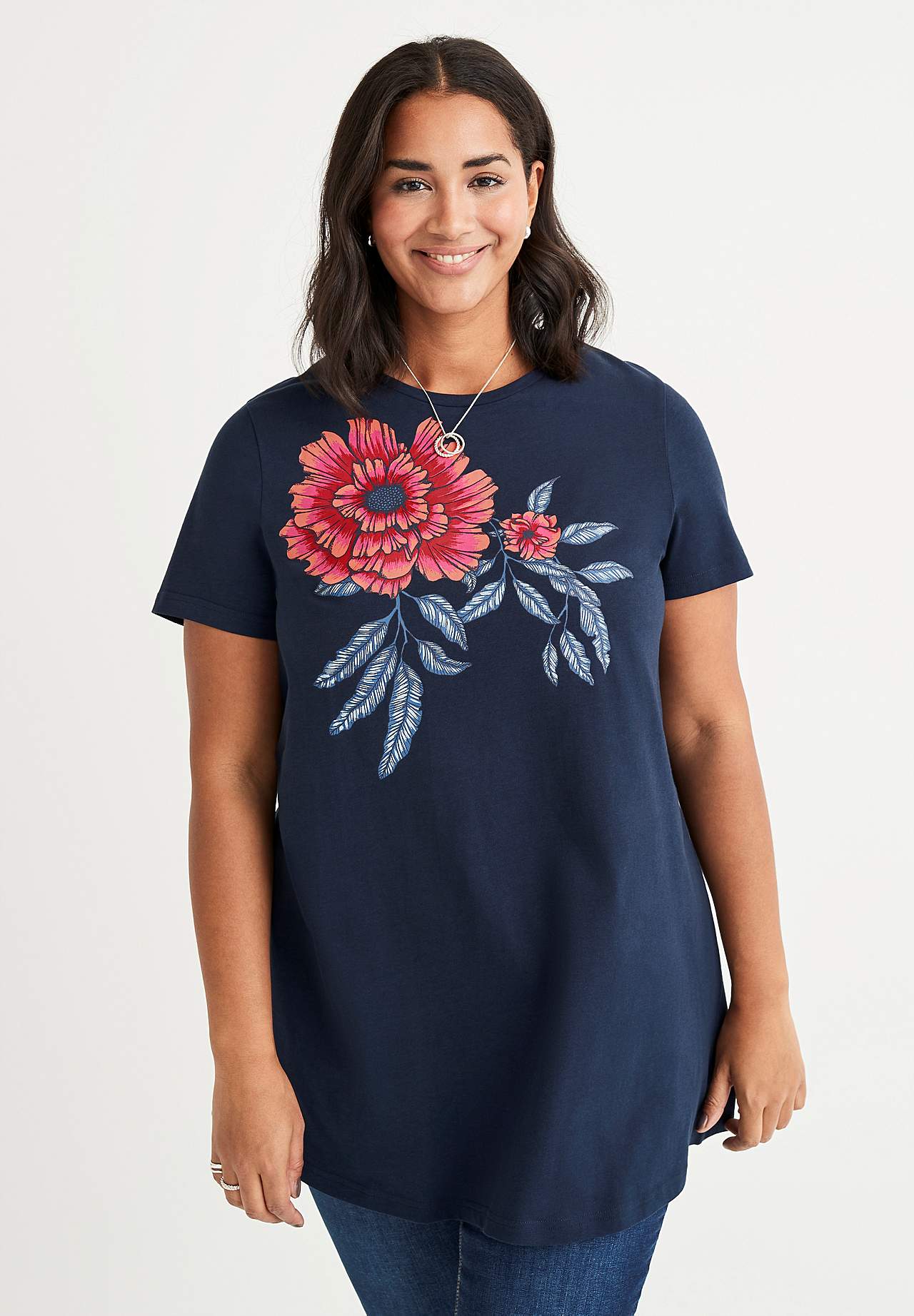 Short-sleeved jersey tuniq with print