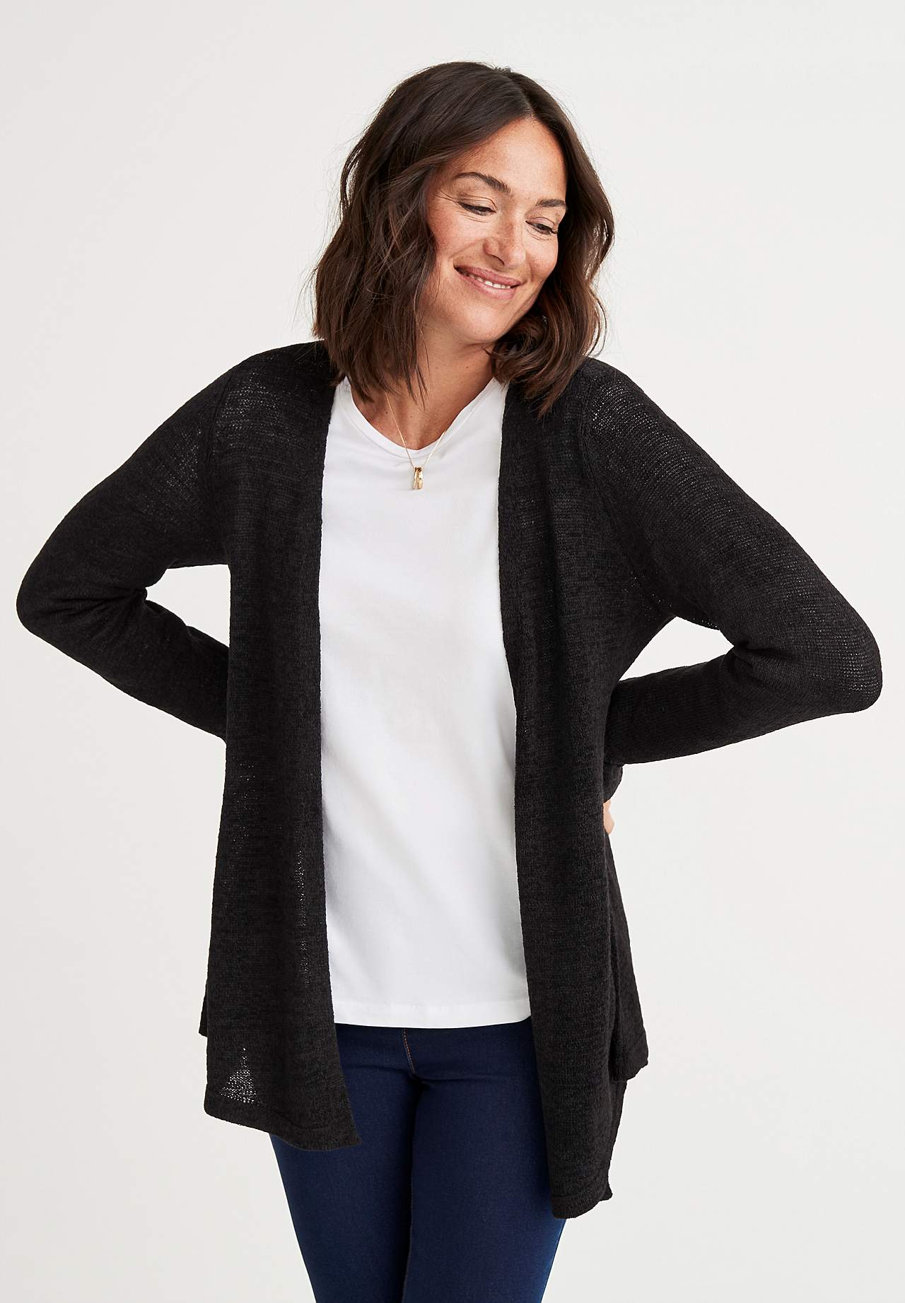Knitted cardigan with open front