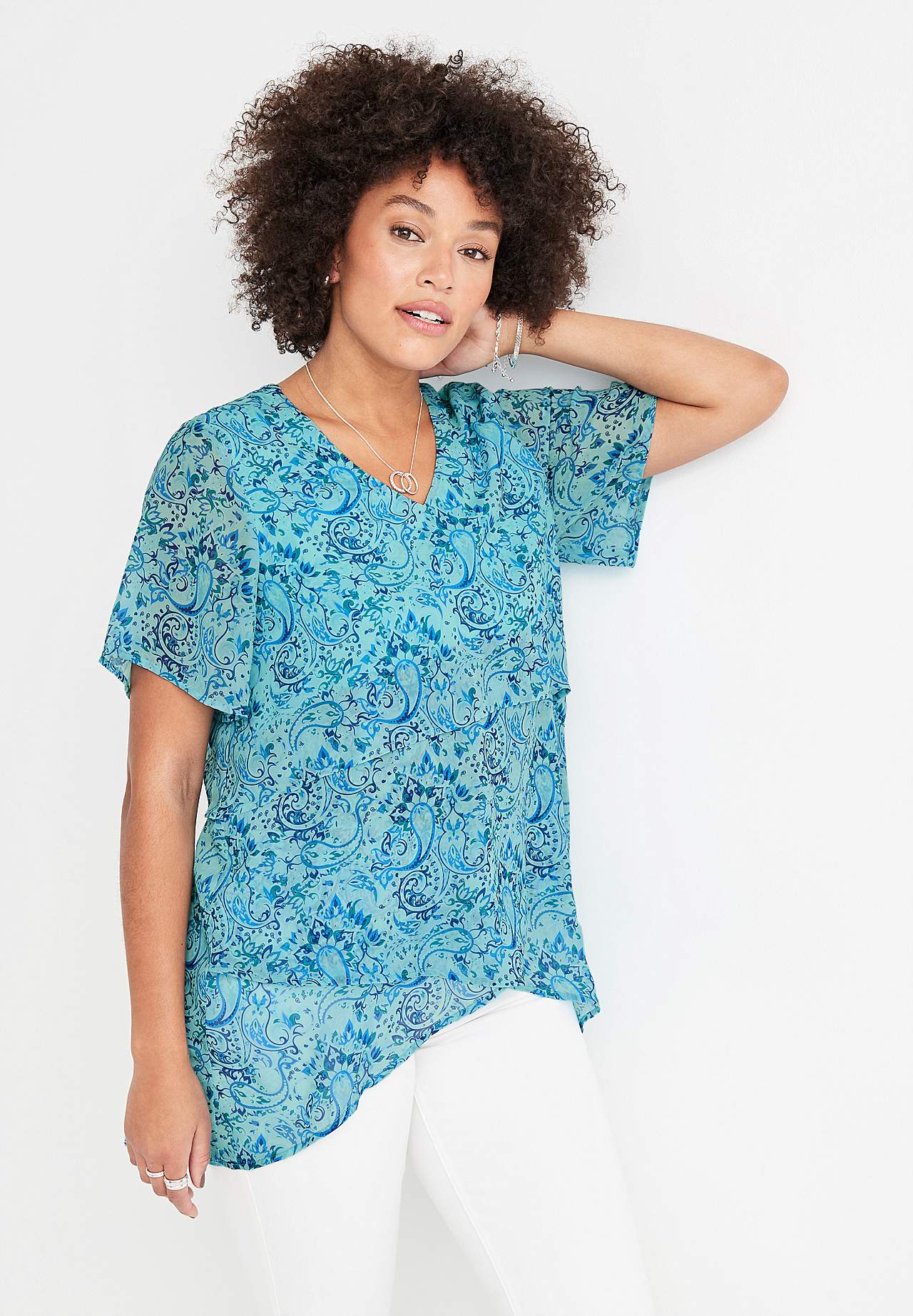 Chiffon tunic with a paisley pattern
