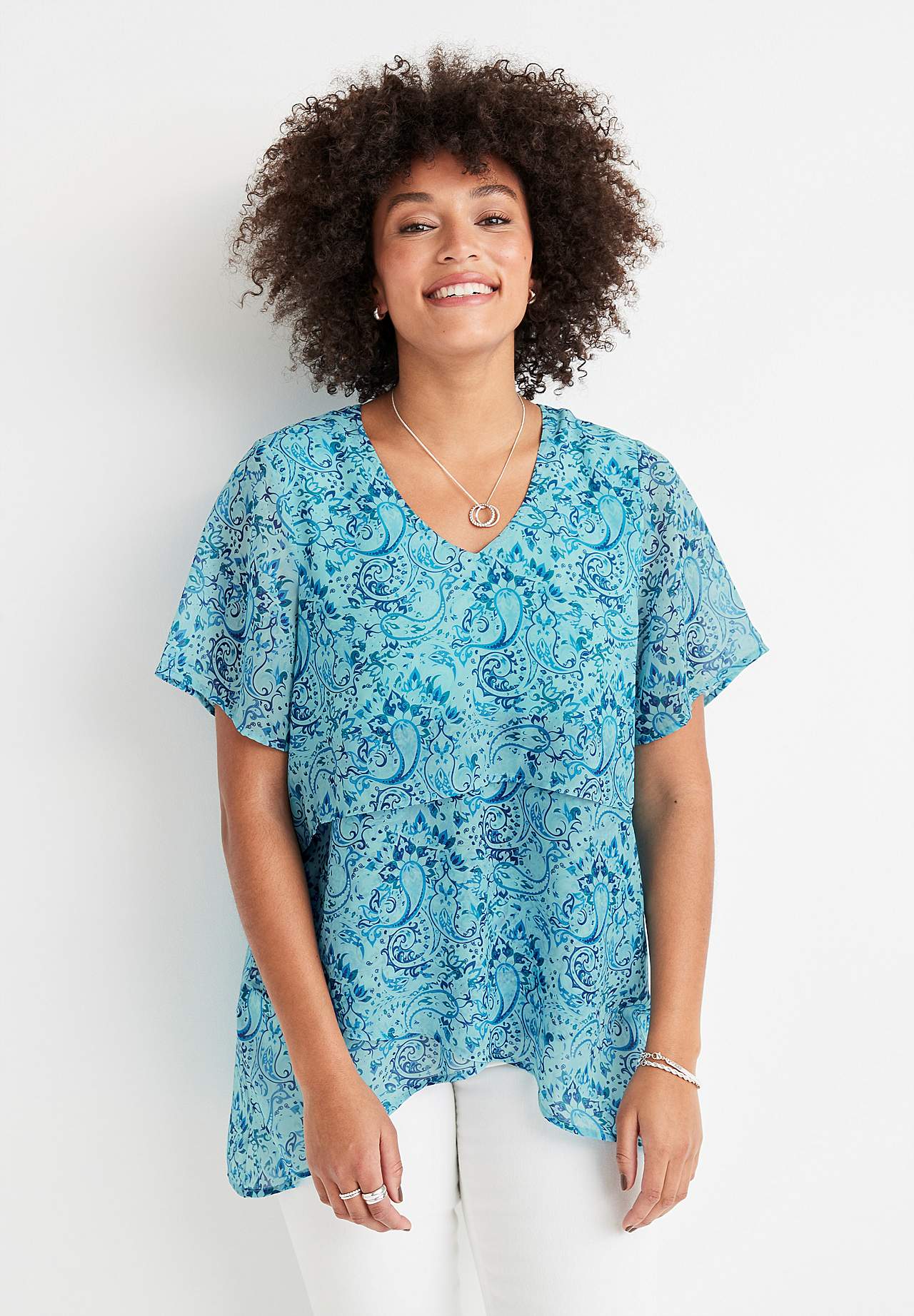 Chiffon tunic with a paisley pattern