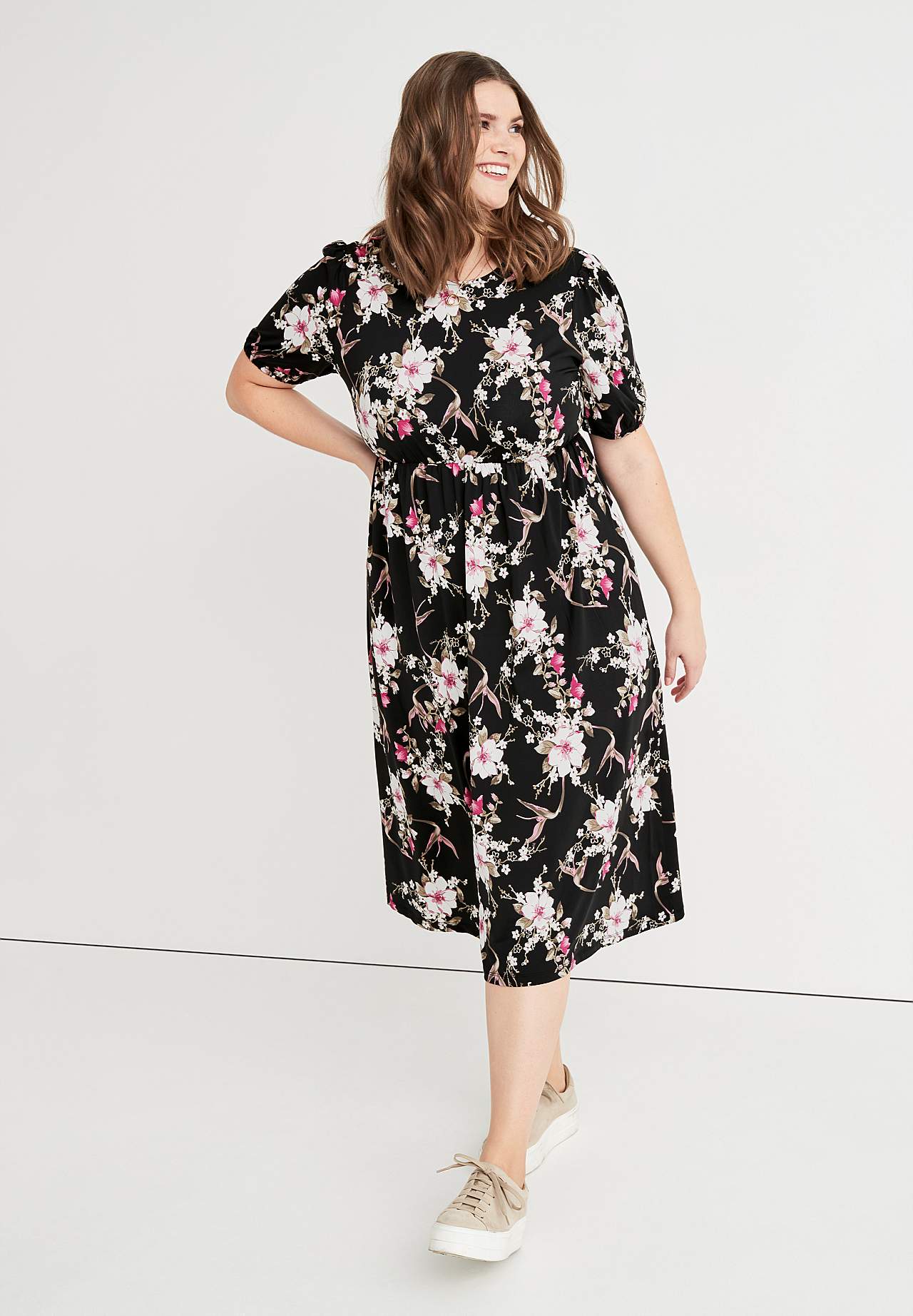 Patterned midi dress in supple jersey