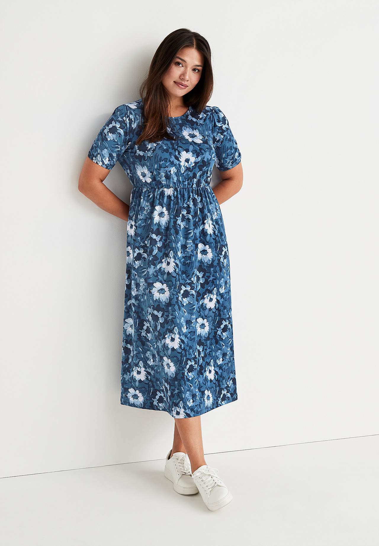 Patterned midi dress in supple jersey