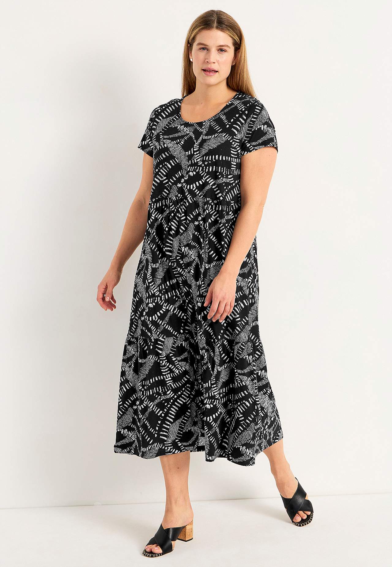 Patterned jersey dress with frill