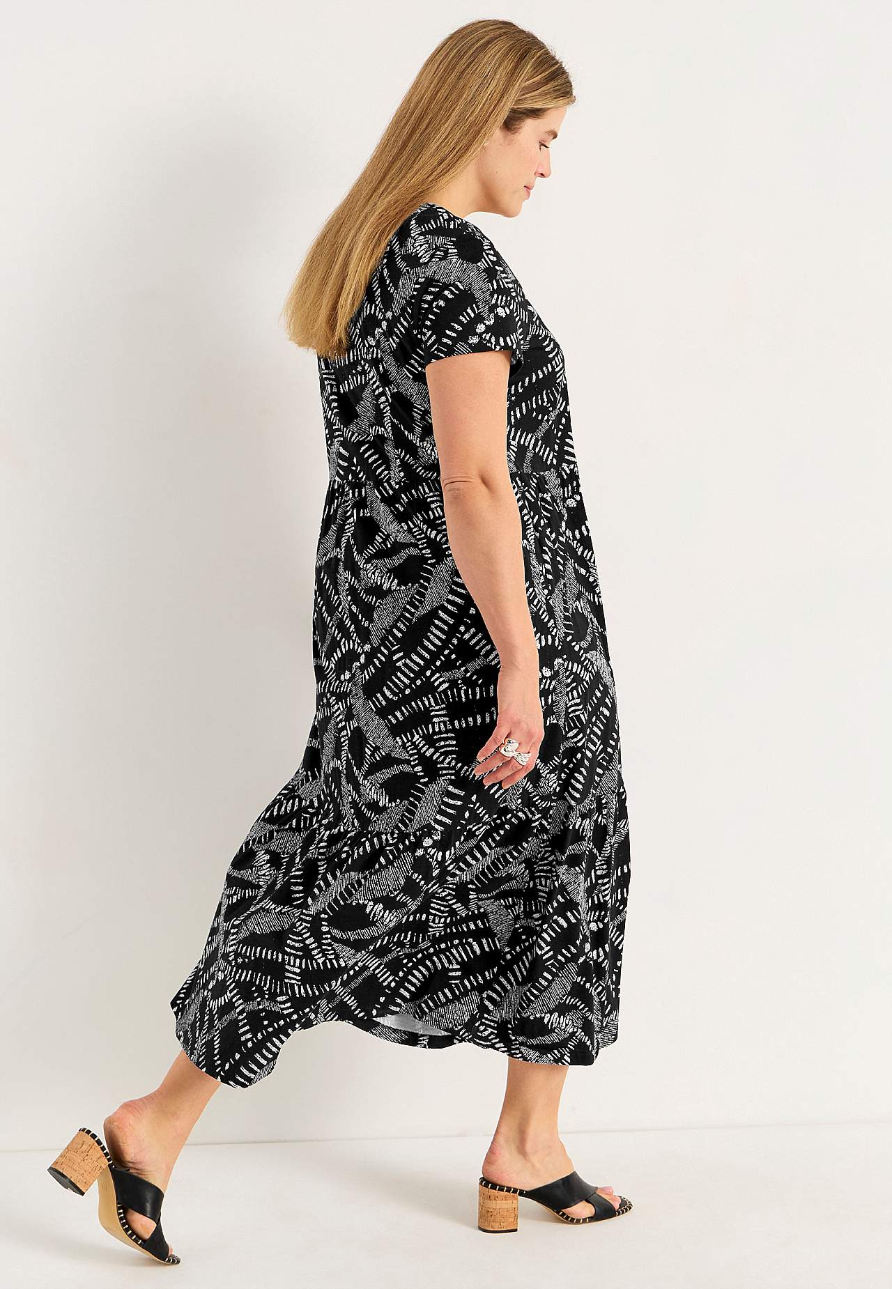 Patterned jersey dress with frill