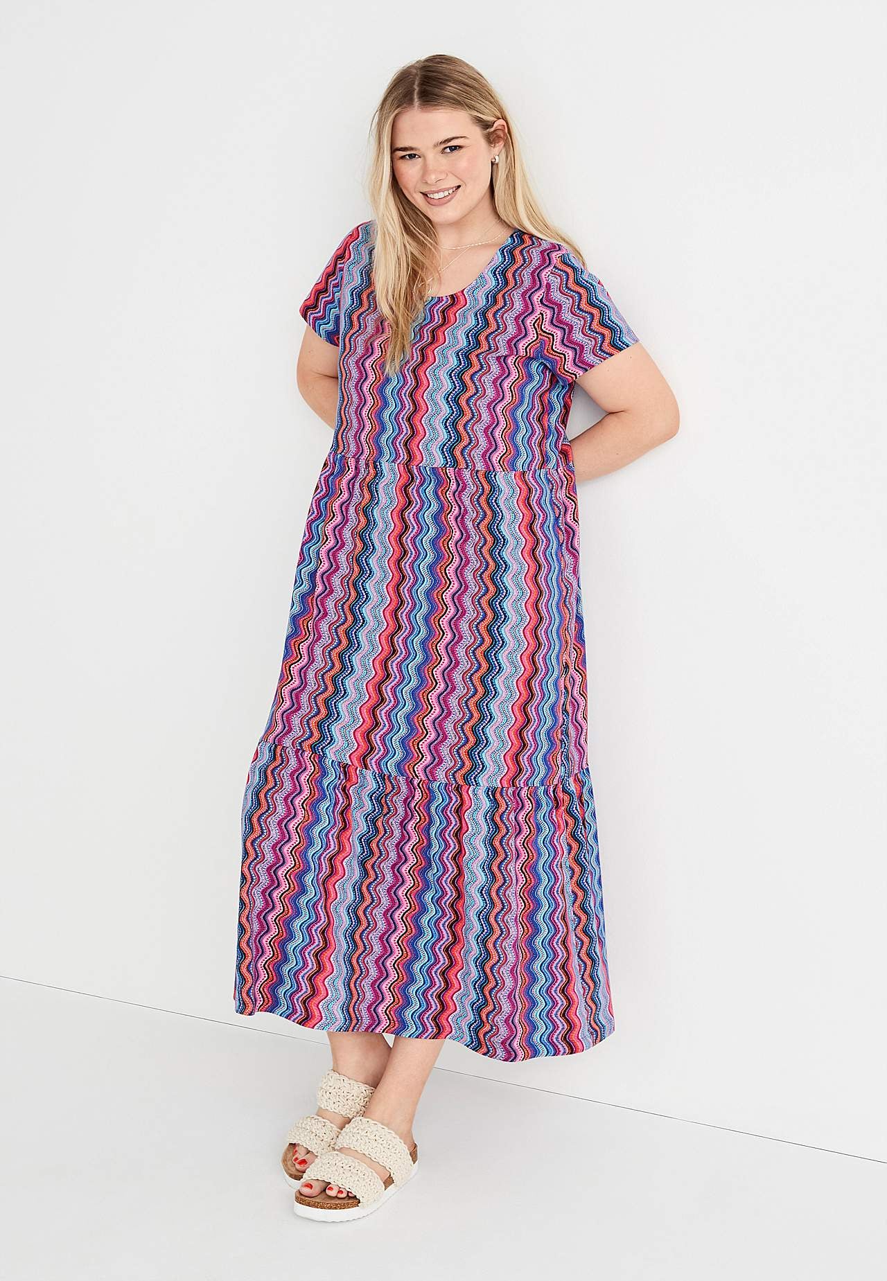 Patterned jersey dress with frill