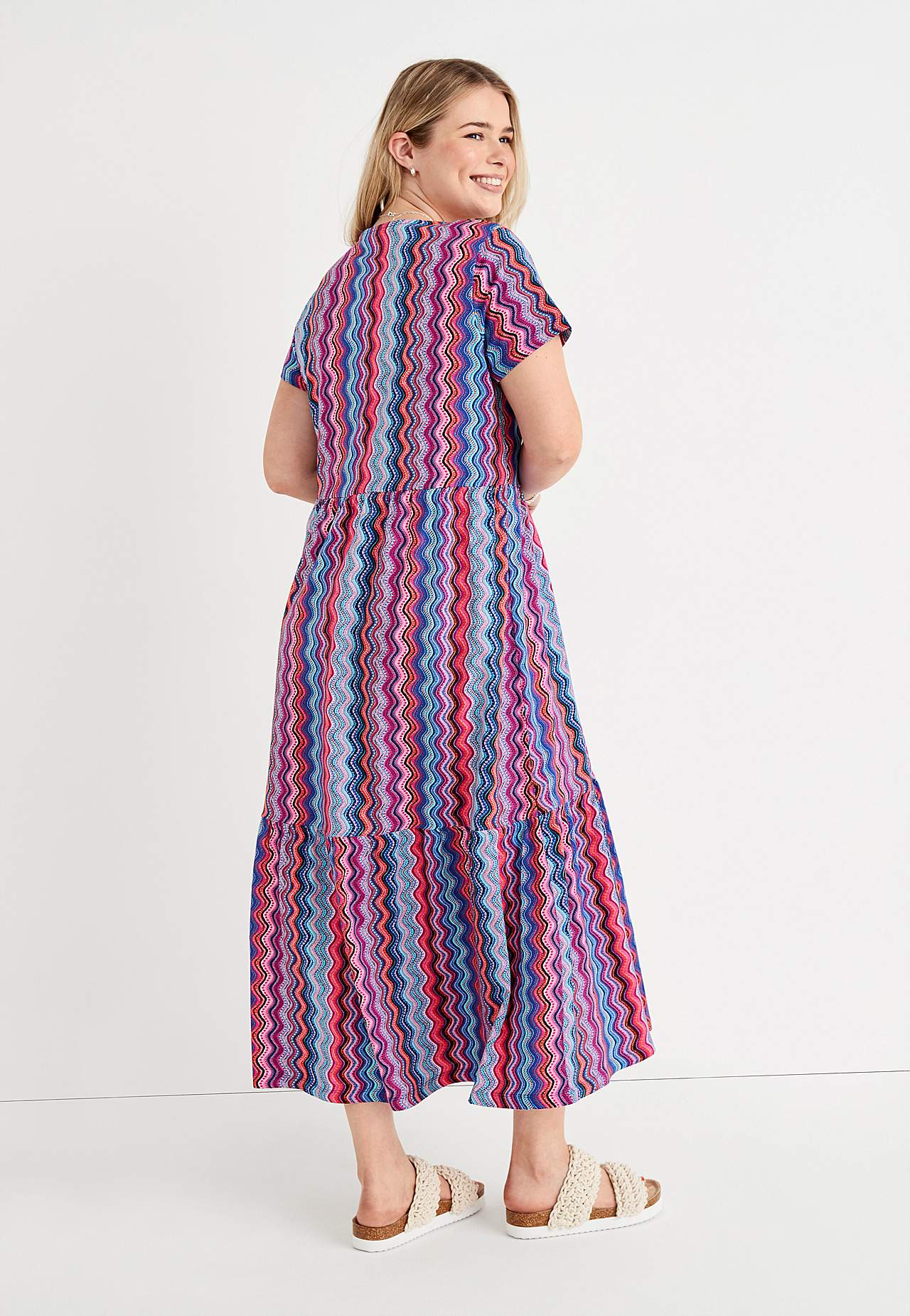 Patterned jersey dress with frill