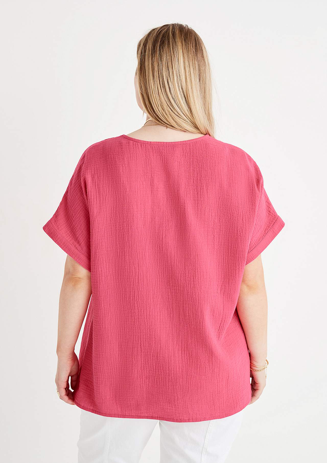Buttoned through blouse in cotton gauze