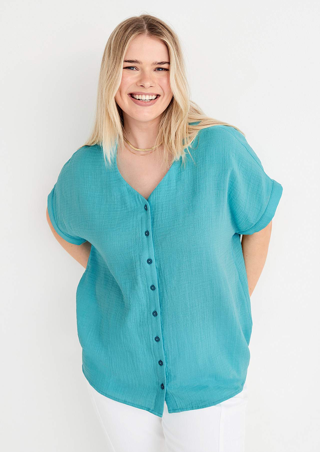 Buttoned through blouse in cotton gauze