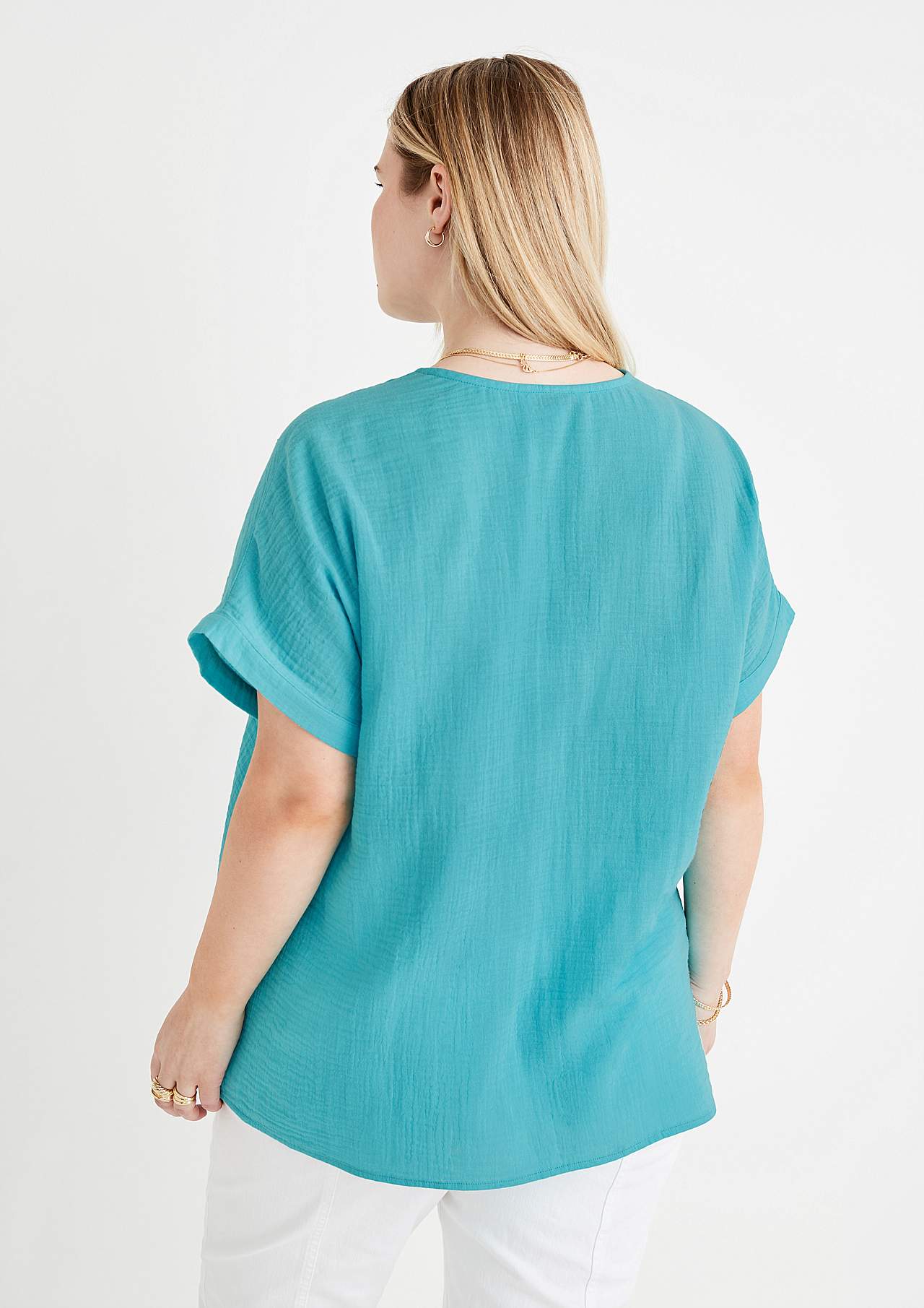 Buttoned through blouse in cotton gauze