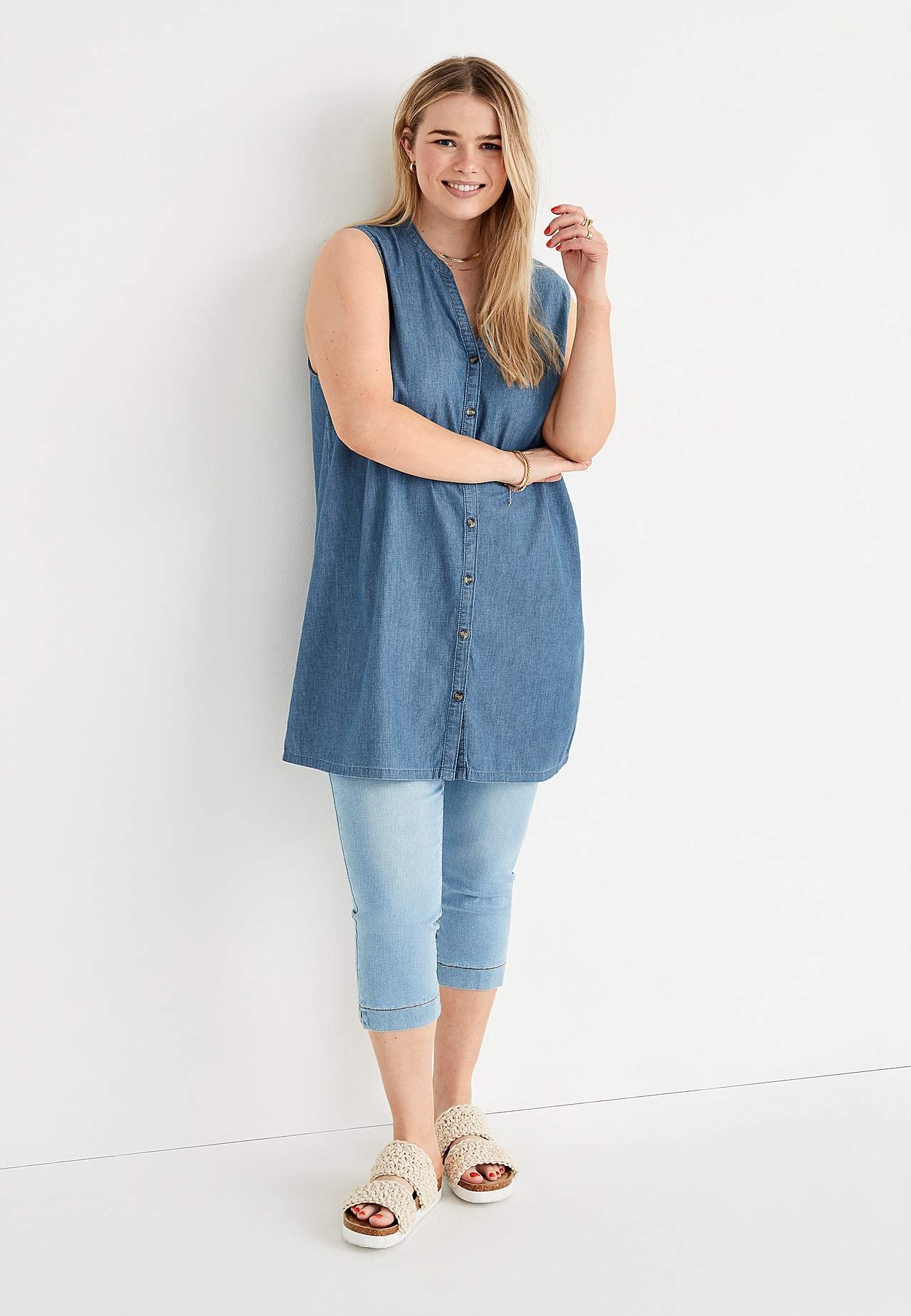 Sleeveless denim tunic