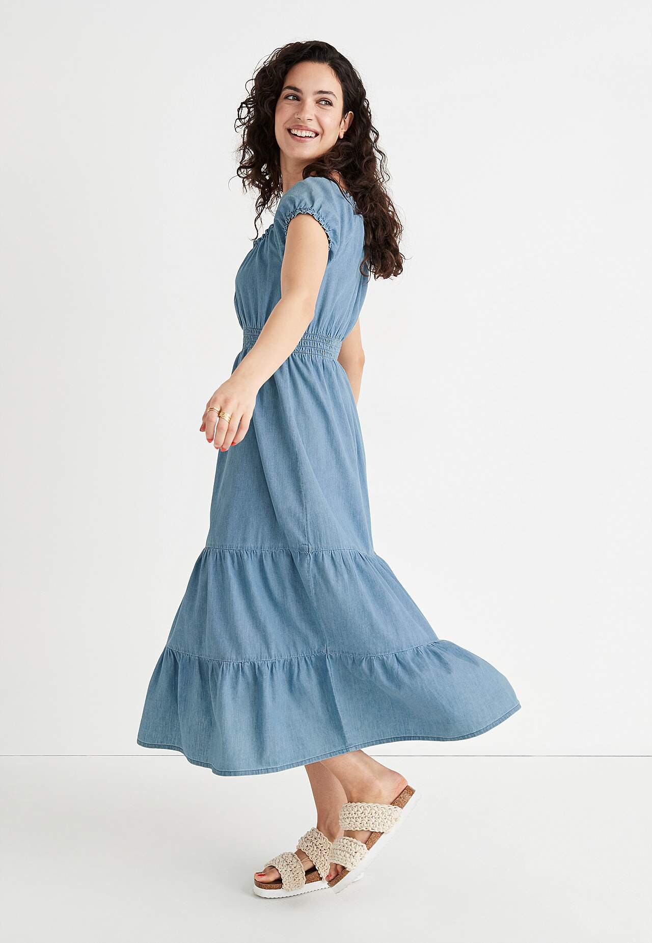 Denim dress with flounces Elsy