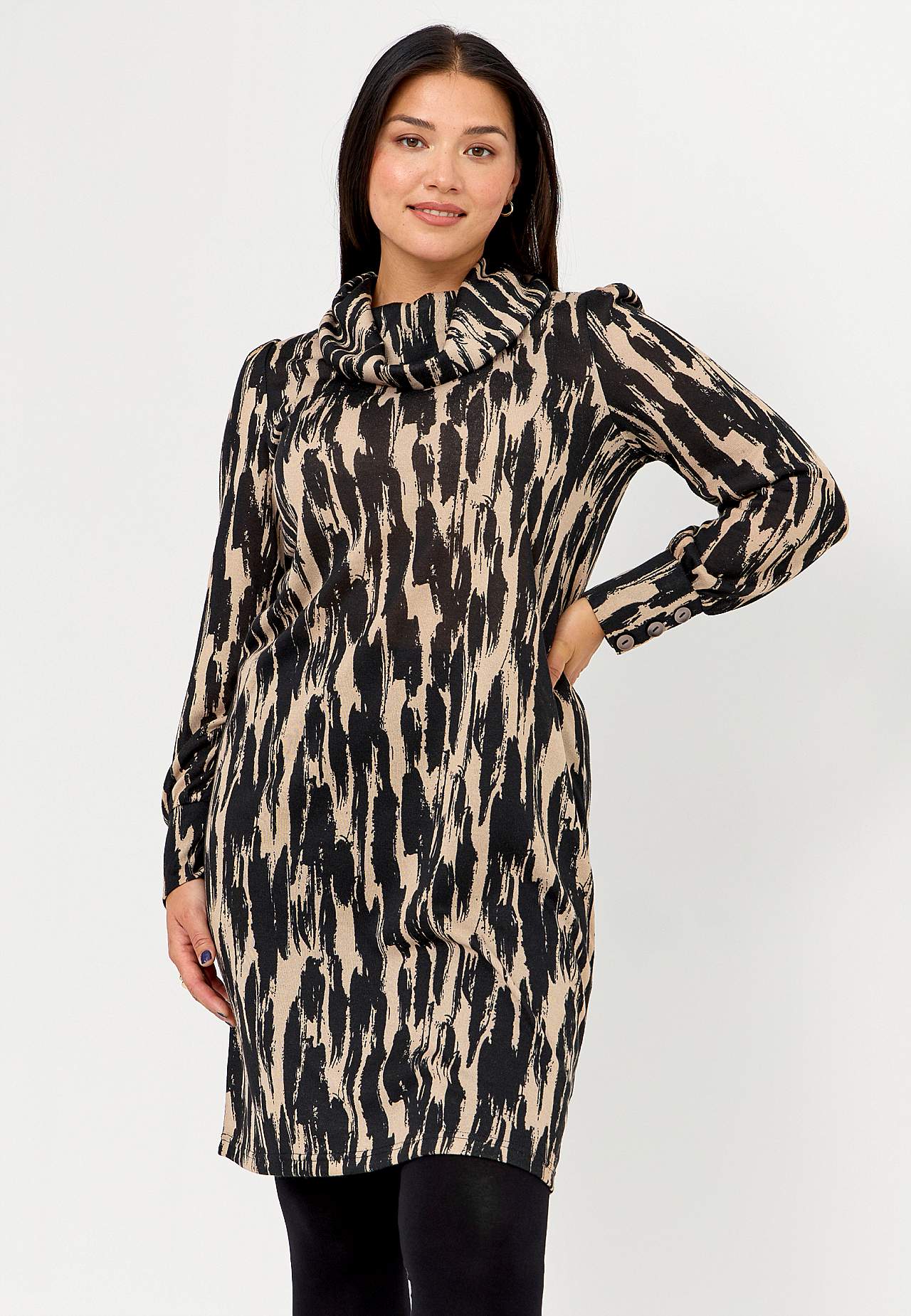 Patterned, knee-length jersey dress