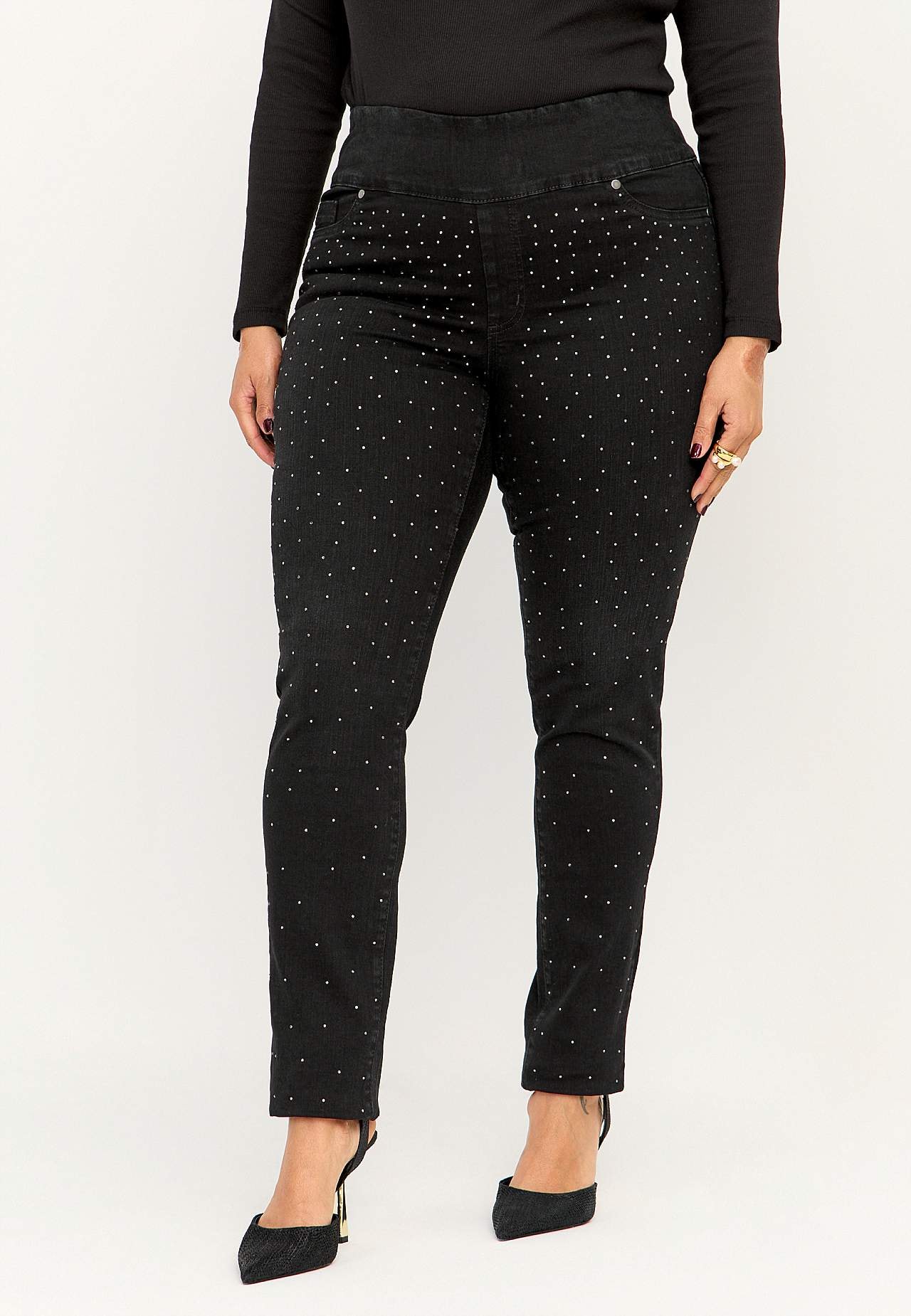 Stretchy jeggings with rhinestone details